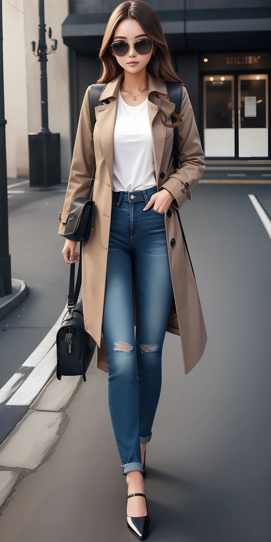 (High Quality, Best Presentation), (Girl,) Jeans Pants, Long Shirt, Coat and Backpack, (Bombshell, Pin Style)