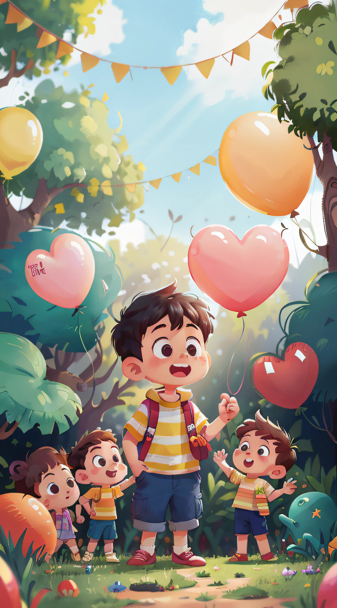 A boy, zoo, many balloons, happy, happy, perfect quality, clear focus (clutter - home: 0.8), (masterpiece: 1.2) (realistic: 1.2) (bokeh) (best quality) (detailed skin: 1.3) (complex details) (8K) (detail eyes) (sharp focus), (happy) full body, two , clean background, long view composition, 85MM SHOT