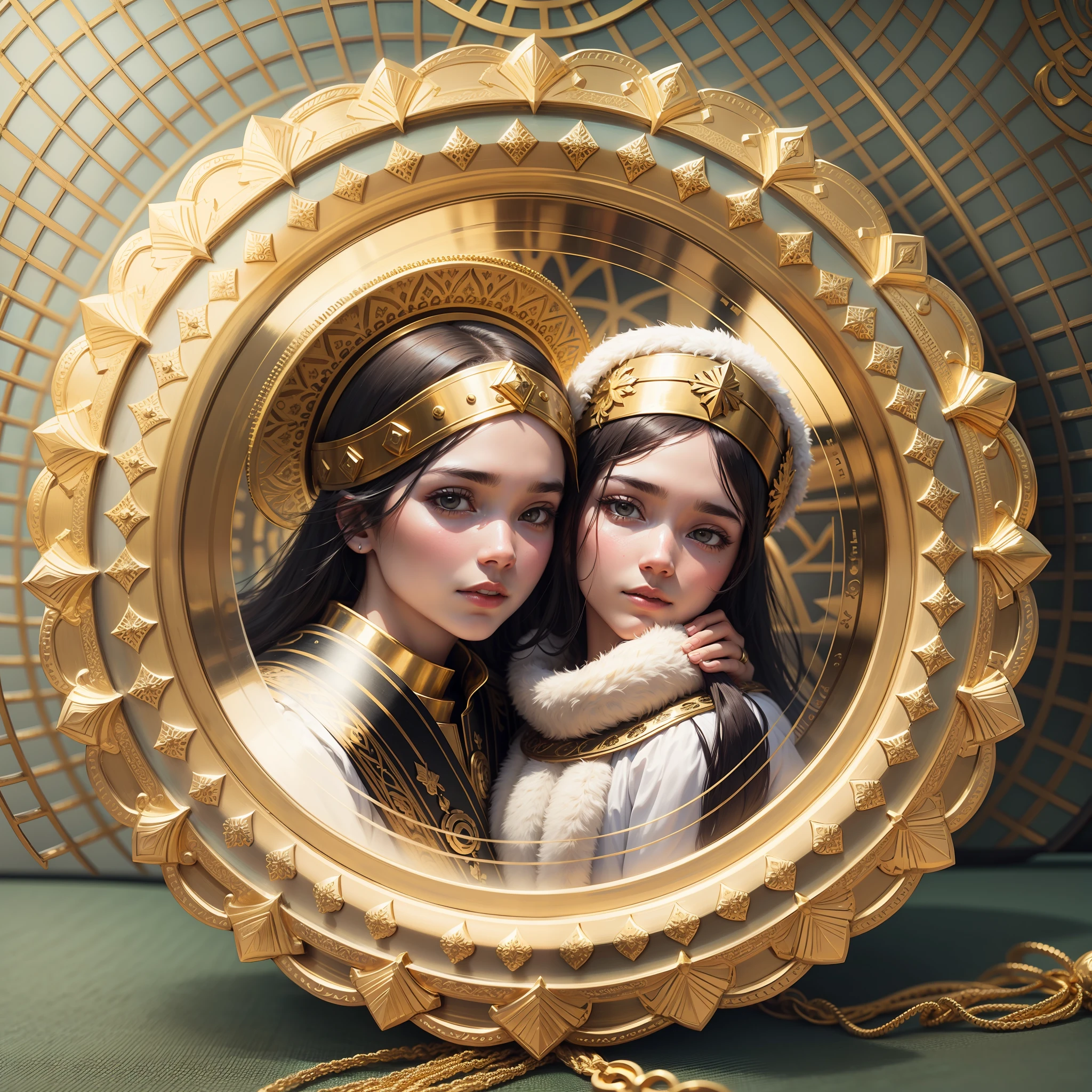 Create circular frame for individual photo in the color gold medieval style --auto --s2
