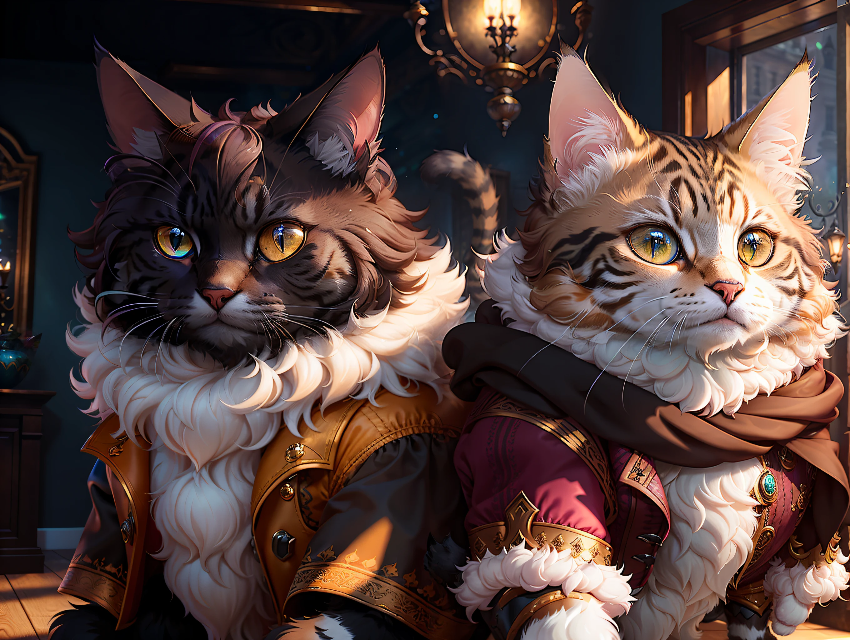 ((a cat in clothes)),, full shot, fluffy hair, anthropomorphic expressions, rich colors, exquisite details, masterpiece, realistic, artsation, cg, realistic, Unreal Engine, real light and shadow, beautiful and rich colour, amazing detail, high quality, a pair of ears