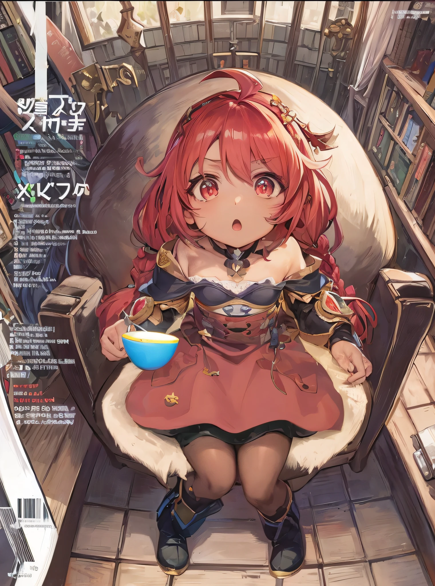 anime girl sitting on chair with coffee cup in hand, alchemist girl, light novel cover art, official art, epic light novel art cover, official artwork, epic light novel cover art, , isekai, small curve lolishat krenz, kushat kurenz key art feminine, Shadowverse style, moe dwarf,
