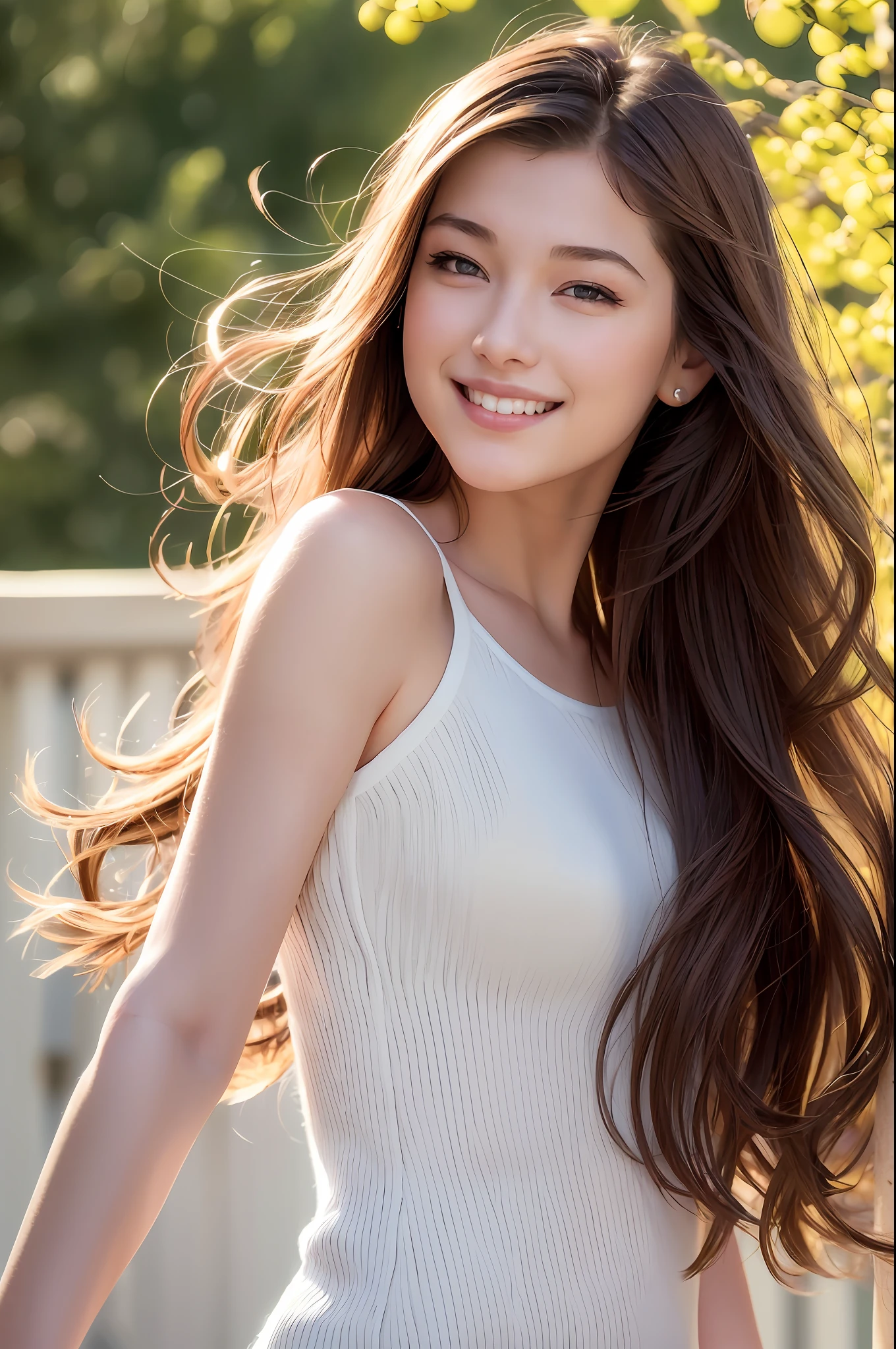 (8K, Best Quality, Masterpiece: 1.2), (Realistic, Photorealistic: 1.37), Super Detail, 1 Girl, Cute, Solo, (Redness of the Nose), (Smile: 1.15), (Mouth Closed) Small, Beautiful Eyes, (Long Hair: 1.2), Floating Hair Novafrog style, slim upper body,