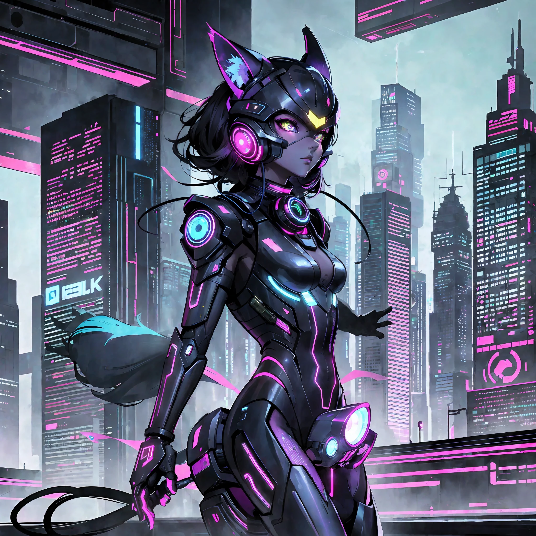 anime girl in futuristic suit with headphones and a tennis racket, cyberpunk cat, digital cyberpunk anime art, anime cyberpunk art, cyberpunk anime girl mech, digital cyberpunk - anime art, cyberpunk art style, fully robotic!! catgirl, cyberpunk anime art, anime cyberpunk, in cyberpunk city, cyberpunk themed art, cyberpunk anime girl, female cyberpunk anime girl, modern cyberpunk anime