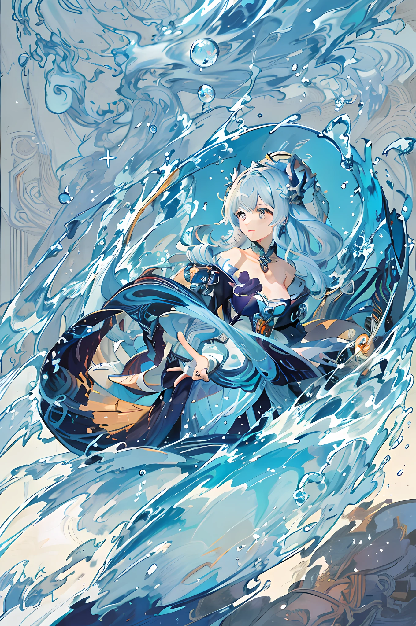 anime - style illustration of a woman in a boat in the ocean, goddess of the ocean, goddess of the sea, trending on artstation pixiv, rimuru tempest, official artwork, queen of the sea mu yanling, artbook artwork, art of kirokaze pixel, water element, high detailed official artwork, pixiv contest winner