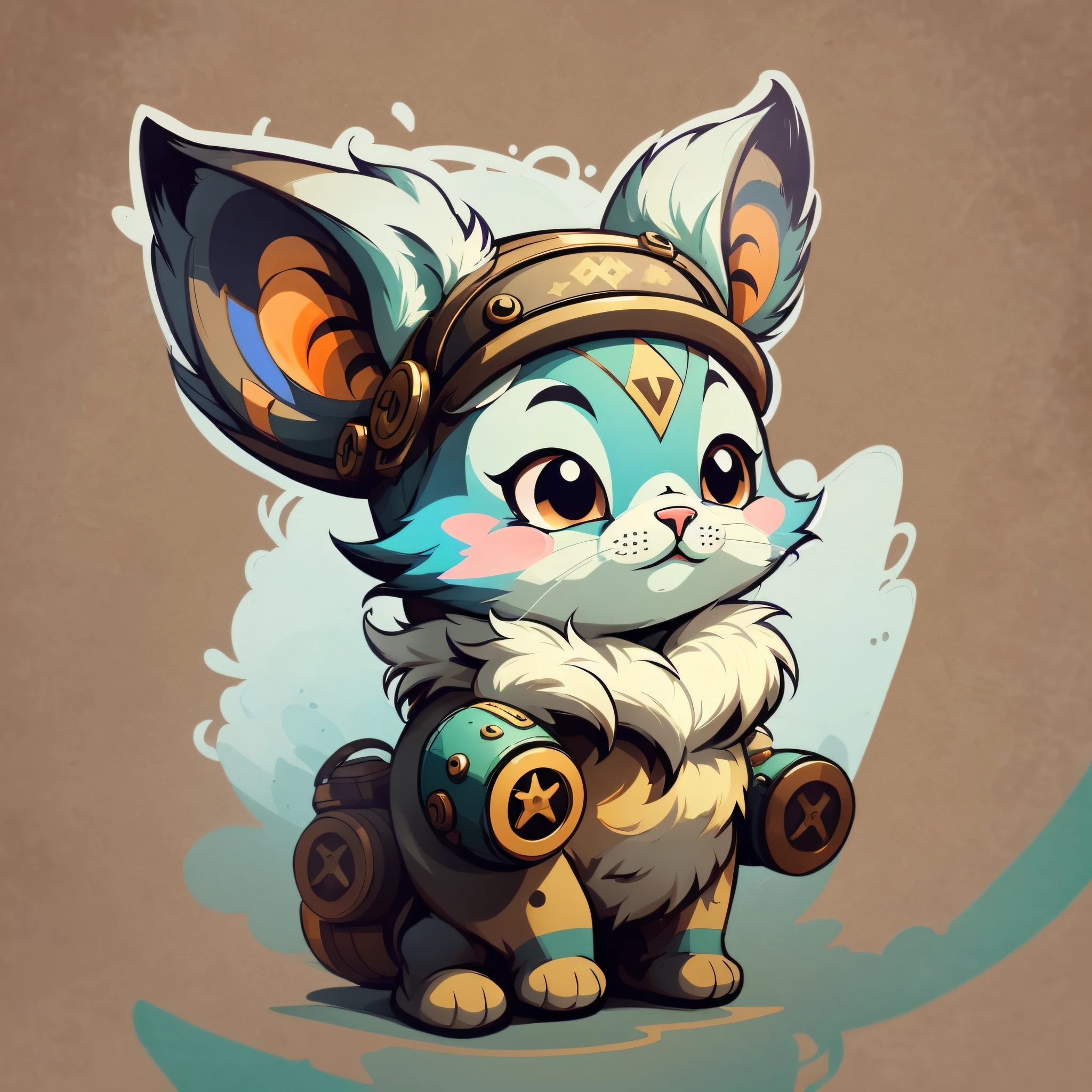 cartoon cat with steam helmet and gear sitting on a rock, adorable digital painting, cute detailed digital art, furry fantasy art, stylized concept art, cute character, childrens art in artstation, cute digital art, painted as a game concept art, teemo, character design contest winner, fursona art, stylized game art, furry character portrait, 10 colors, no background