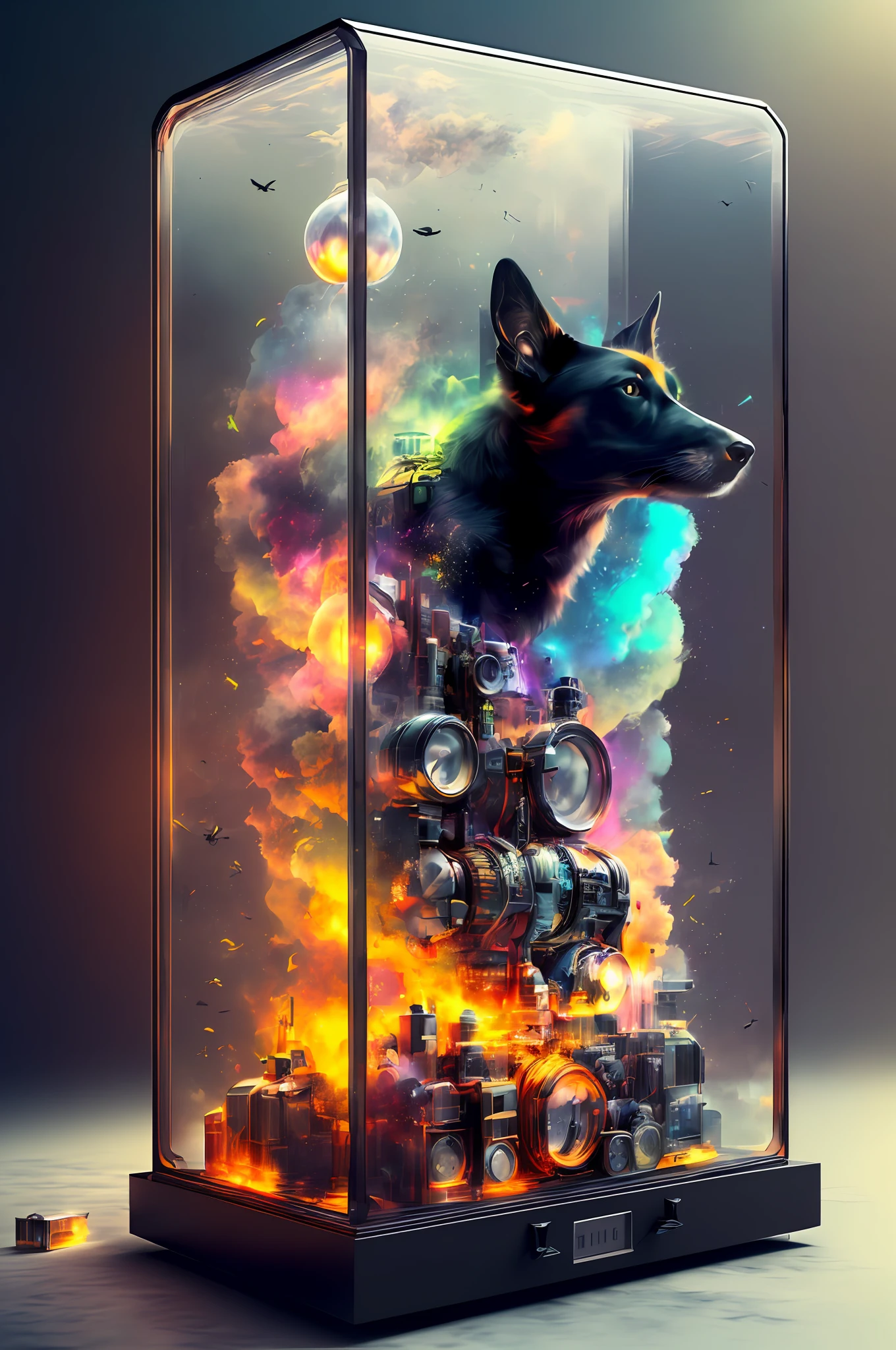 knollingcase, black dog, (((vibrant, photorealistic, realistic, dramatic, sharp focus, 8k)))