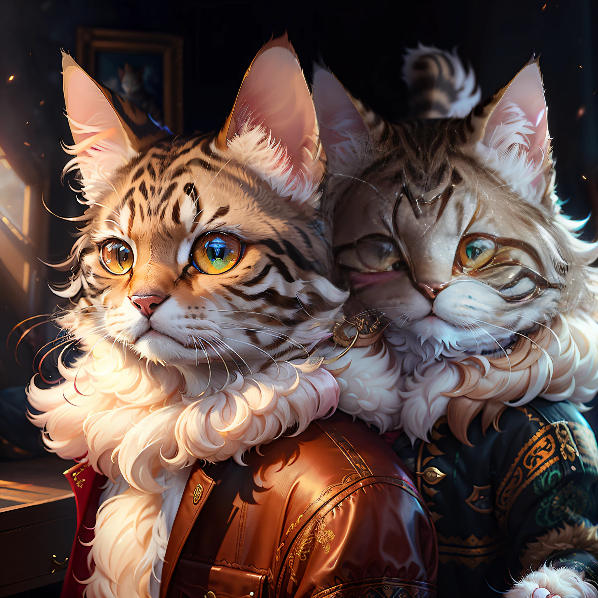 ((a cat in clothes)),, full shot, fluffy hair, anthropomorphic expressions, rich colors, exquisite details, masterpiece, realistic, artsation, cg, realistic, Unreal Engine, real light and shadow, beautiful and rich colour, amazing detail, high quality, a pair of ears