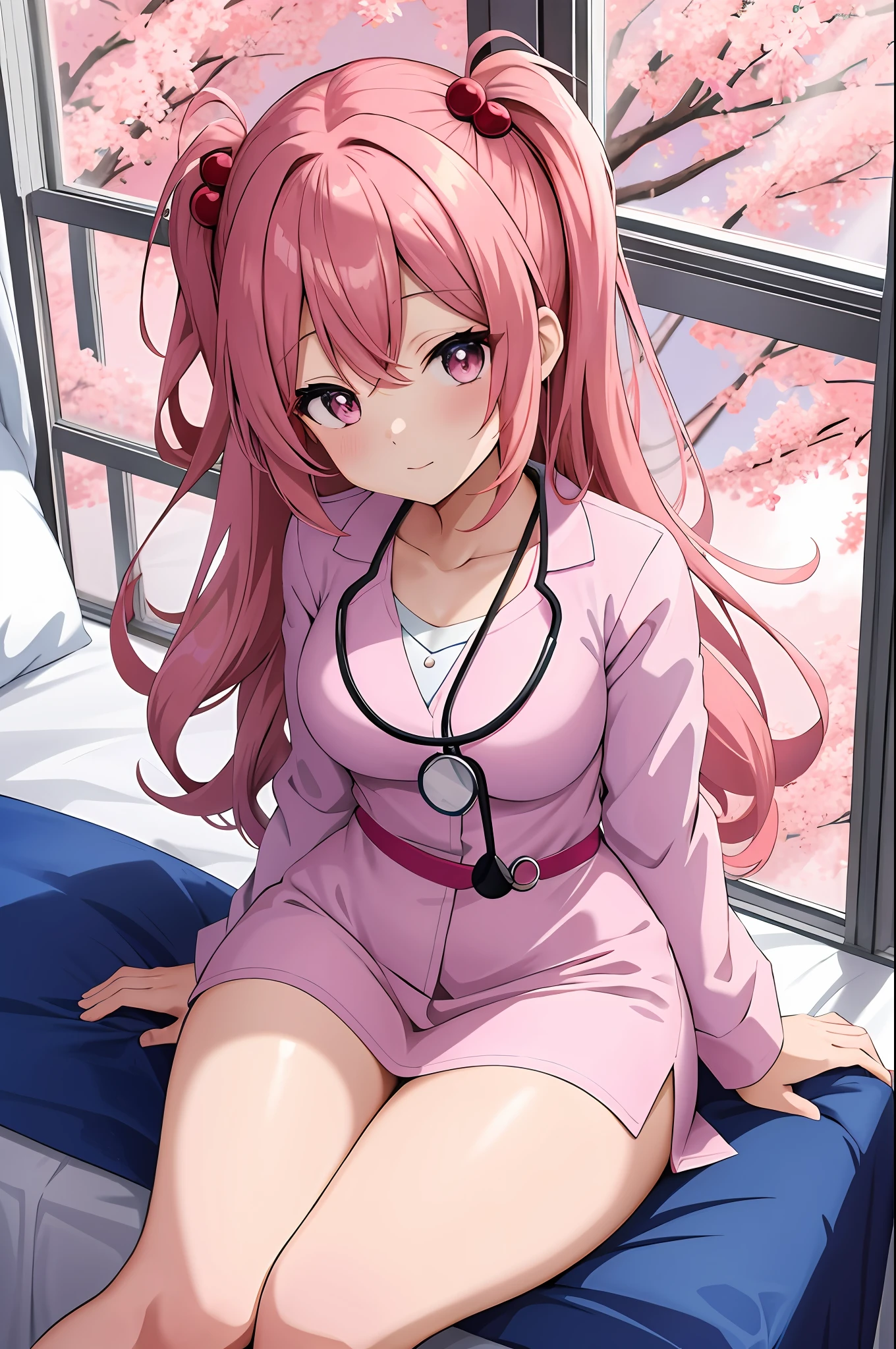 anime girl in a short dress sitting on a bed with a window, nurse girl, with a stethoscope, doctor, (doctor), seductive anime girl, beautiful anime girl, attractive anime girl, 4 k manga wallpaper, (anime girl), 4k anime wallpaper, anime girl, anime style 4 k, with a lab coat, anime art wallpaper 8 k, anime girls