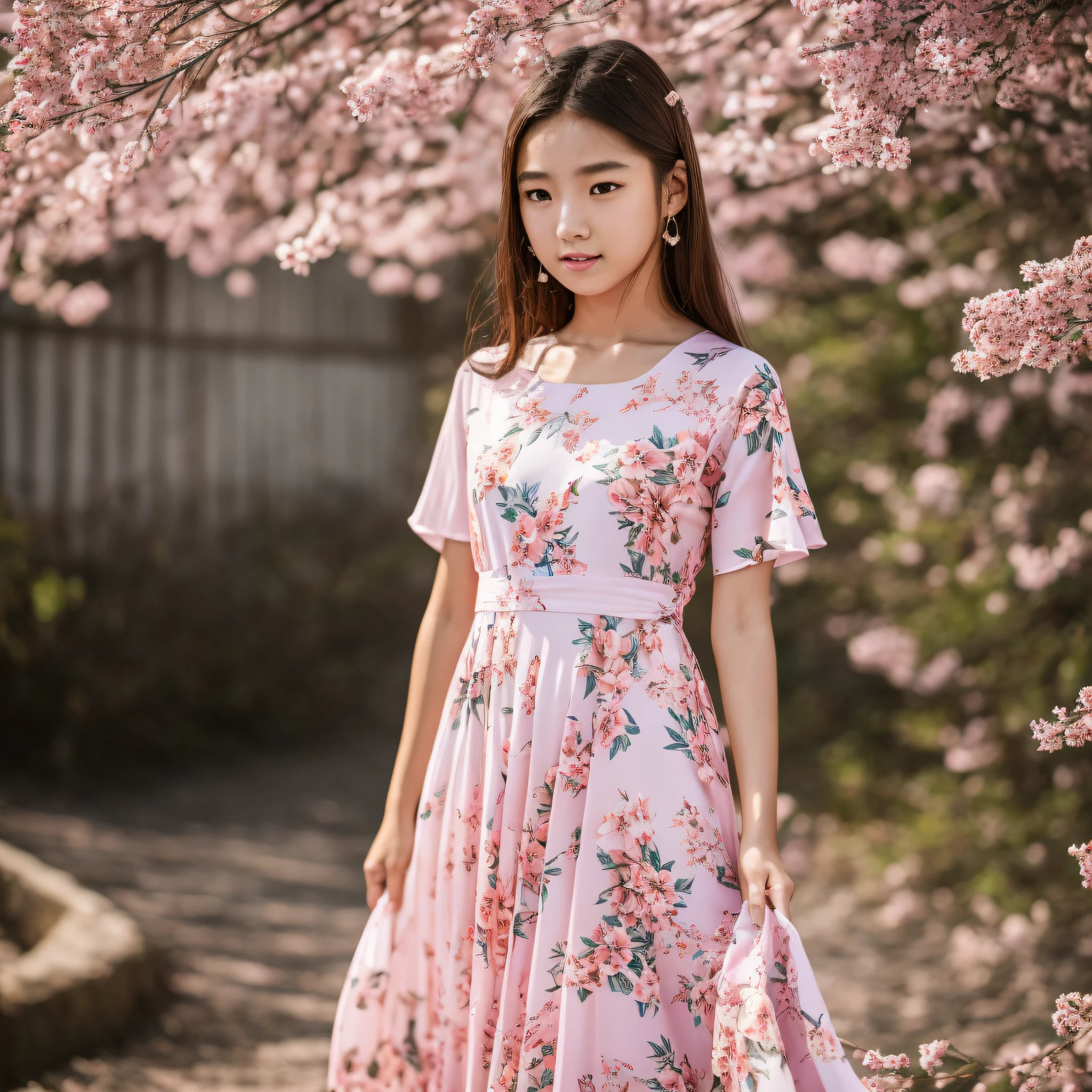 8k, RAW photo, top quality, masterpiece: 1.2), (realistic, photorealistic: 1.37), 1 girl, Japan, very beautiful face, freckled glossy face, 18 years old, female, professional lighting, photon mapping, radiosity, big, frugal, thin lashes, pink lip, slender, crotch, big, floral long dress --auto --s2