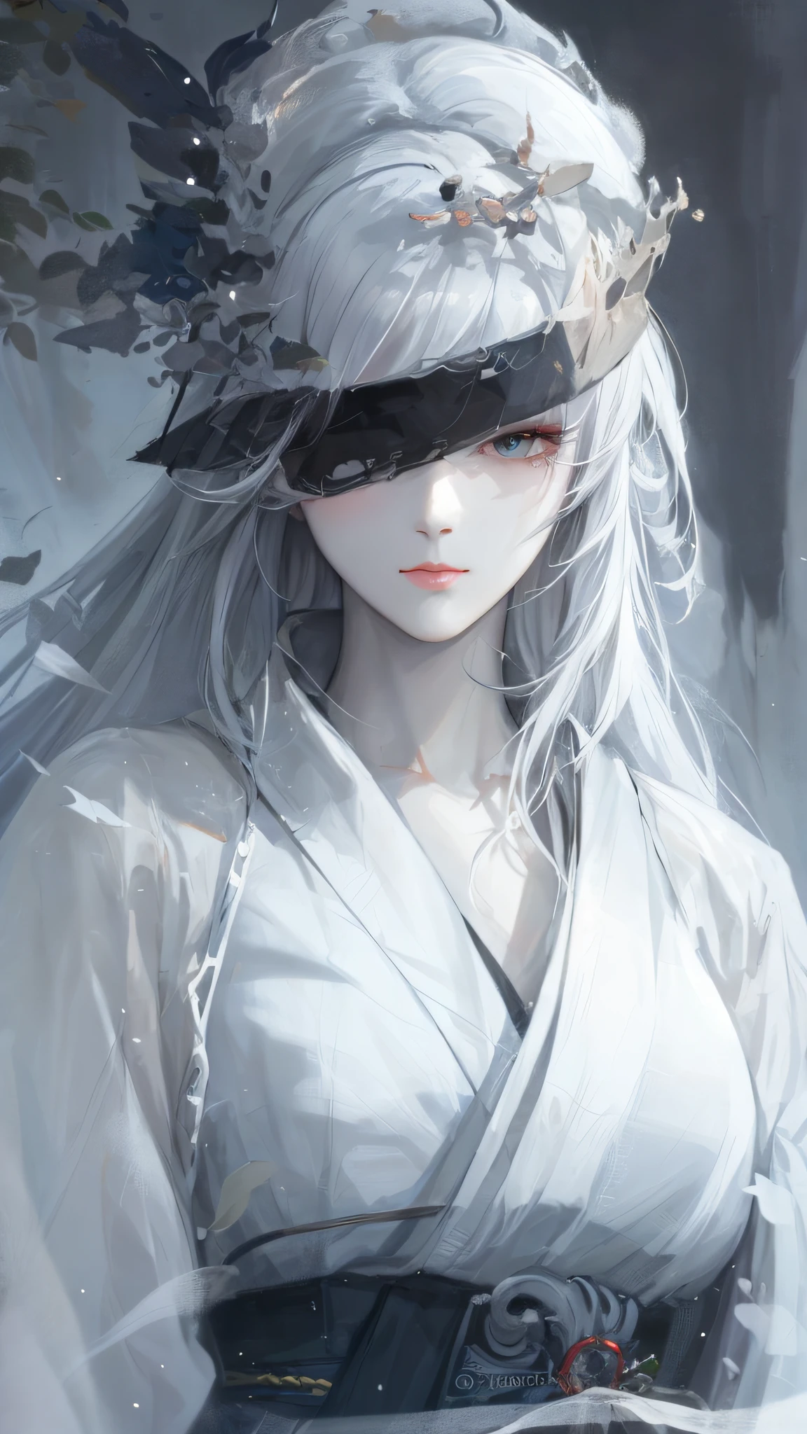 a close up of a woman with white hair and a white mask, beautiful character painting, guweiz, artwork in the style of guweiz, white haired deity, by Yang J, epic exquisite character art, stunning character art, by Fan Qi, by Wuzhun Shifan, guweiz on pixiv artstation