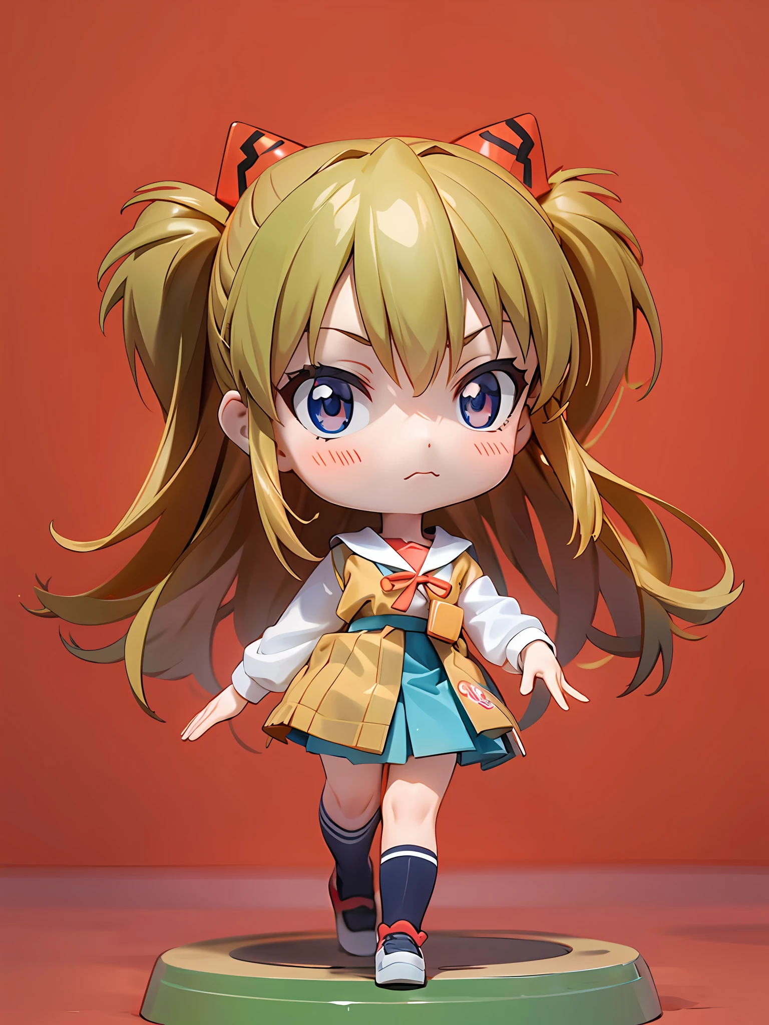 Asuka, 1 girl, school uniform, 8k, best quality, proud expression, serious expression, full body, chibi,