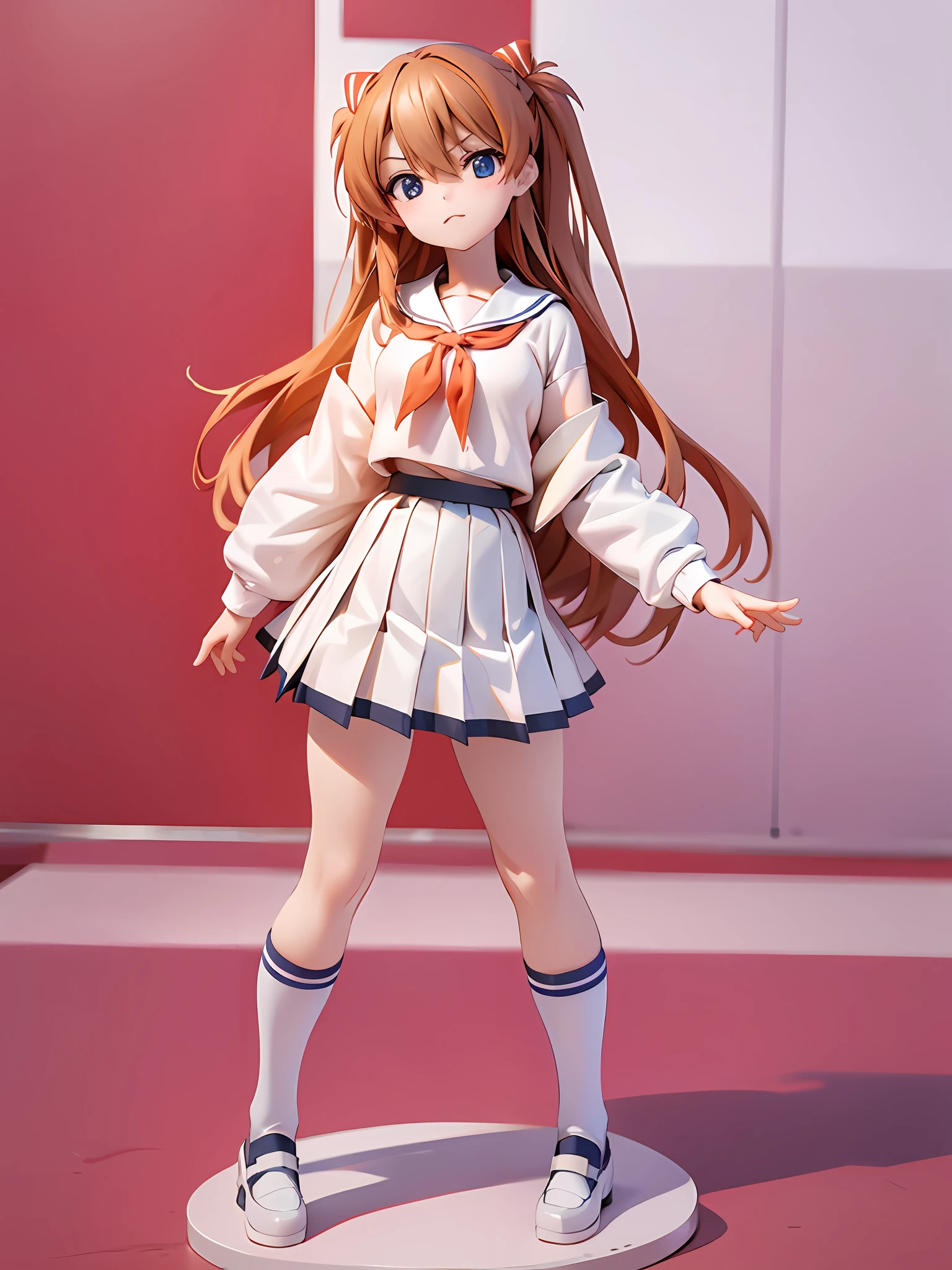 Asuka, 1 girl, school uniform, 8k, best quality, proud expression, serious expression, full body, chibi,