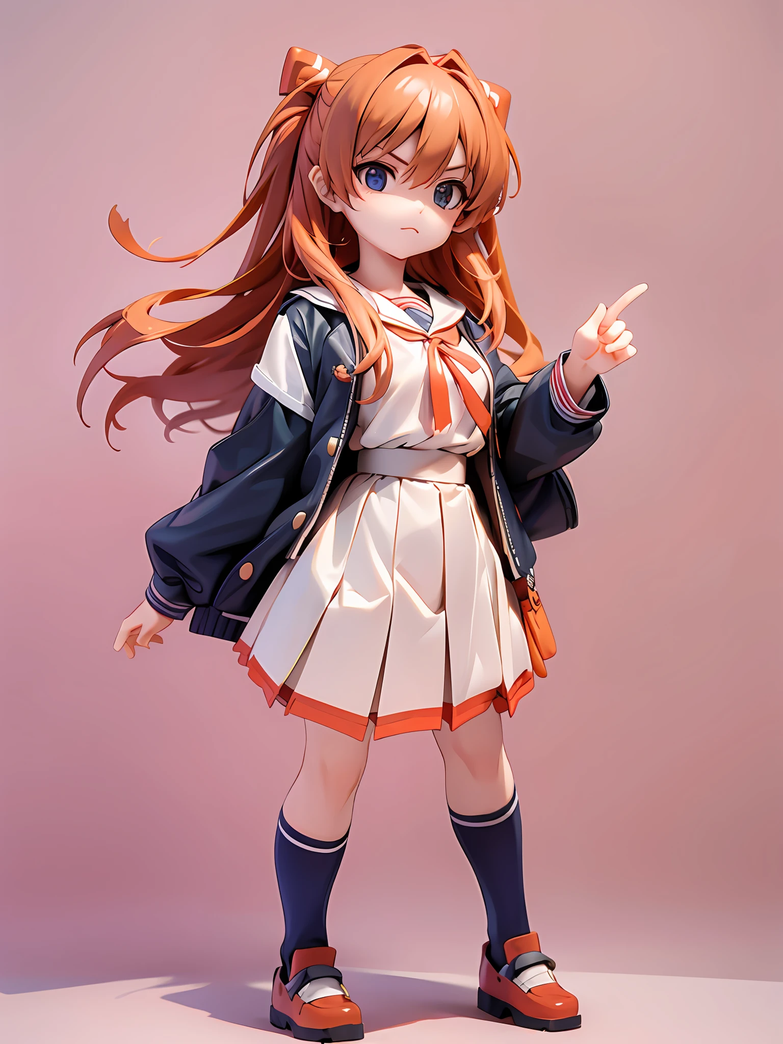 Asuka, 1 girl, school uniform, 8k, best quality, proud expression, serious expression, full body, chibi,