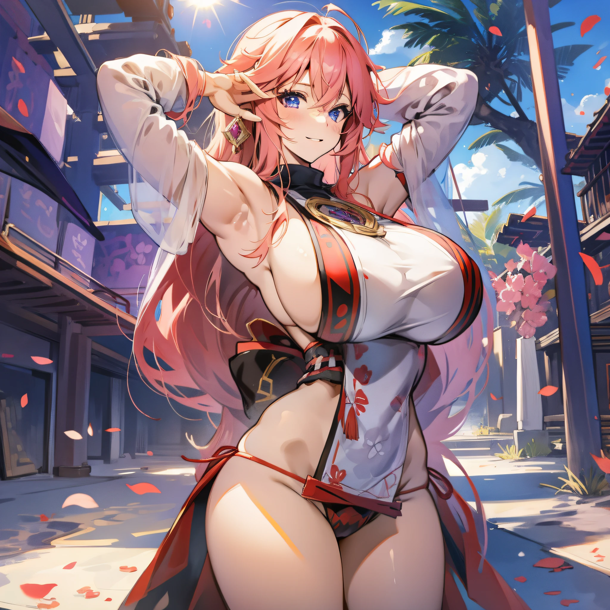 Anime girl in busty bikini with huge boobs