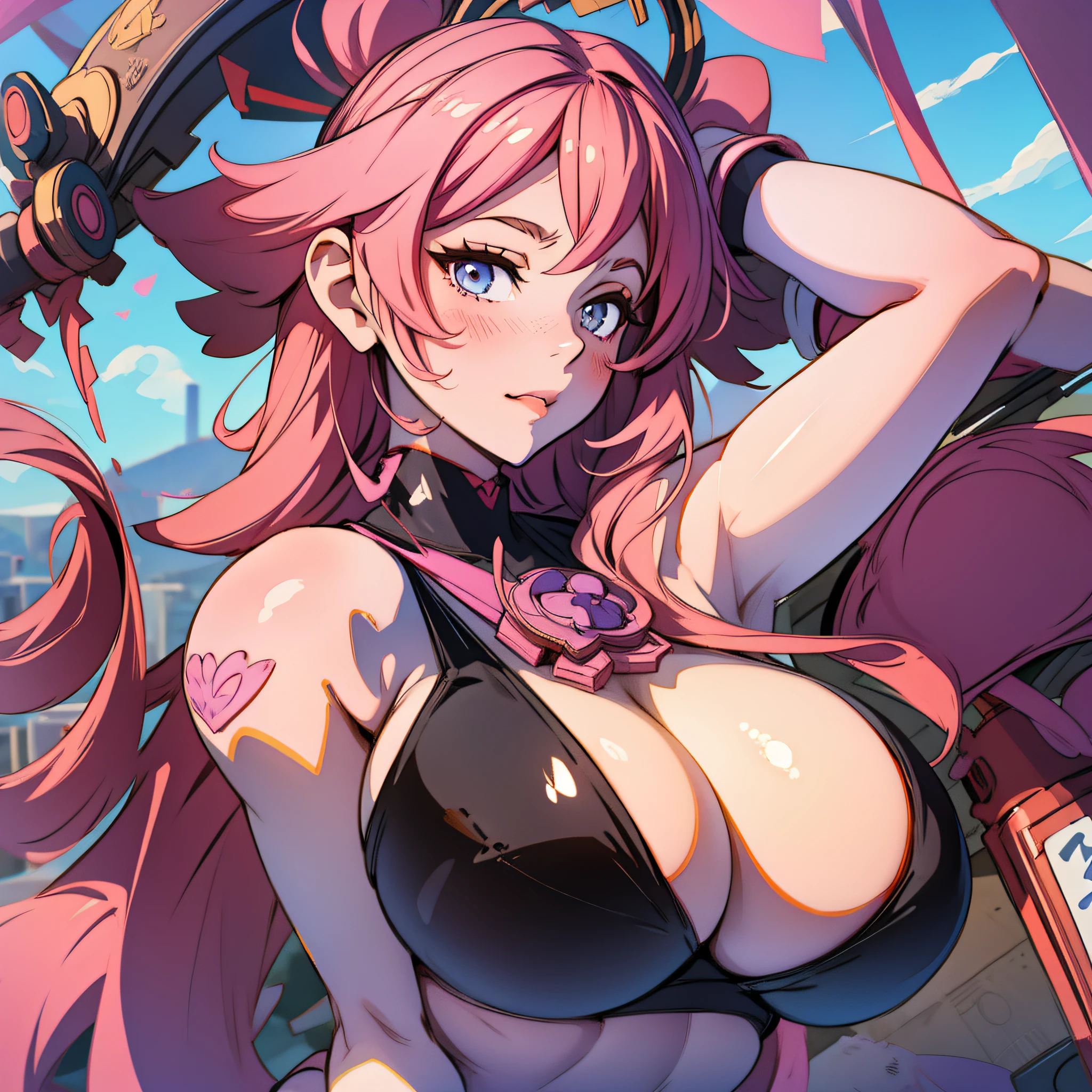 Anime girl in busty bikini with huge boobs