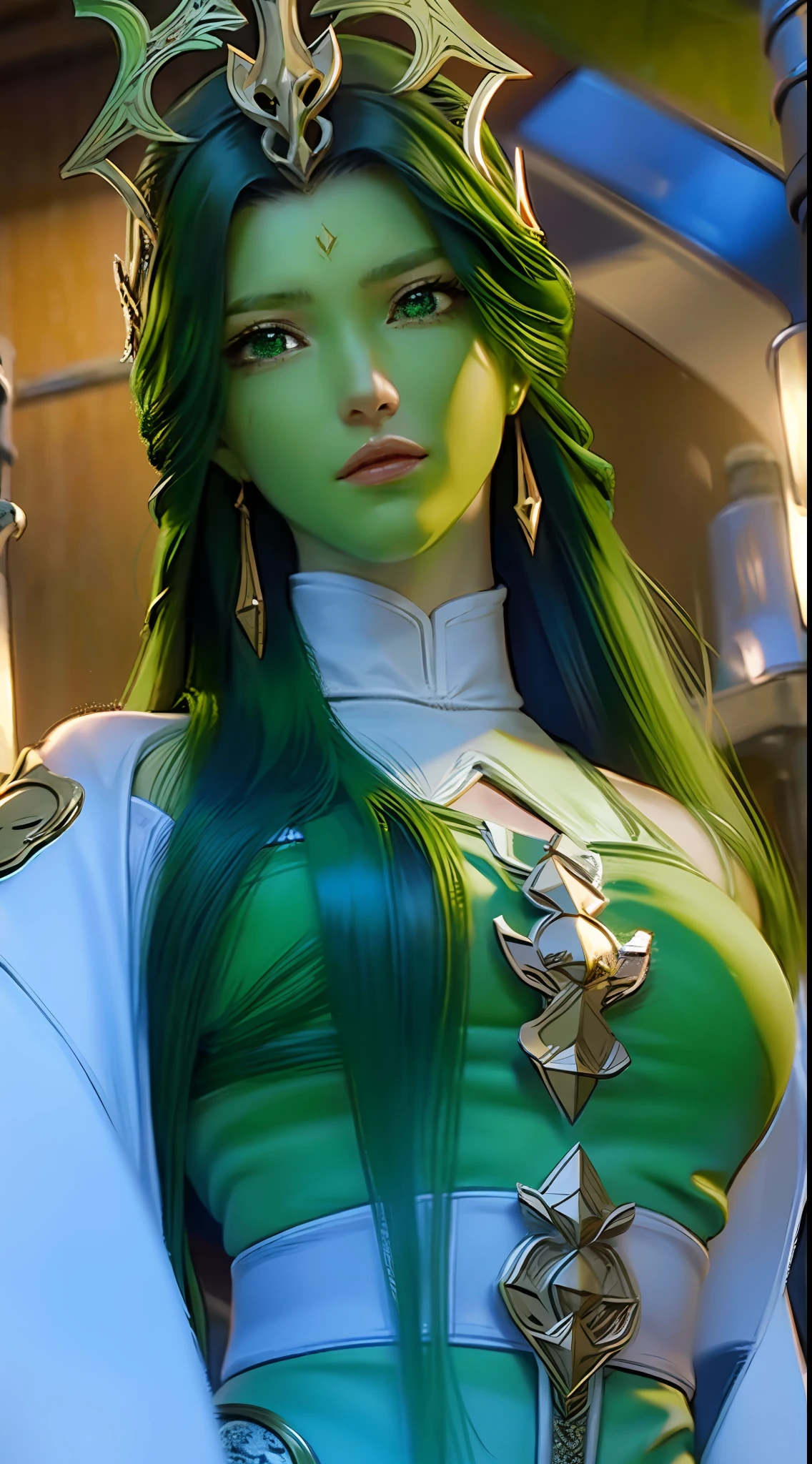 nsfw, masterpiece, super-fine, semi-realistic, detailed facial features, 1boy, dark green hair, long hair, wearing detailed and intricate martial arts costumes