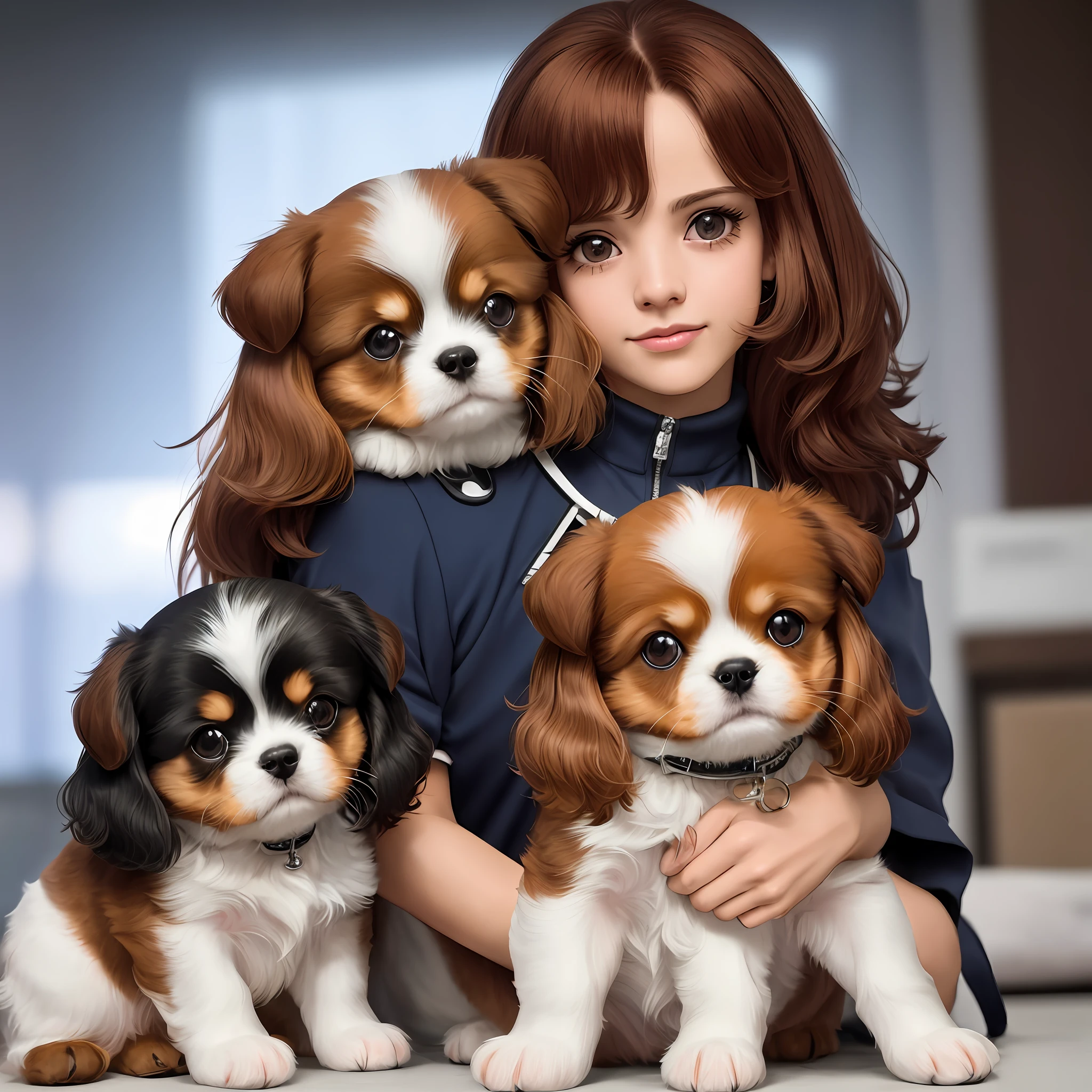 Cute Cybernetic Cavalier King Charles Spaniel Puppies, (Cyborg: 1.4), (Complex Detail), HDR, (Complex Details, Super Detail: 1.2), Cinematic Shots, Center, Harsh Lighting, Look Away from the Camera, Hyper-Realism Ultra Detailed Fur, Real Dog Fur, Accurate Dog Paws