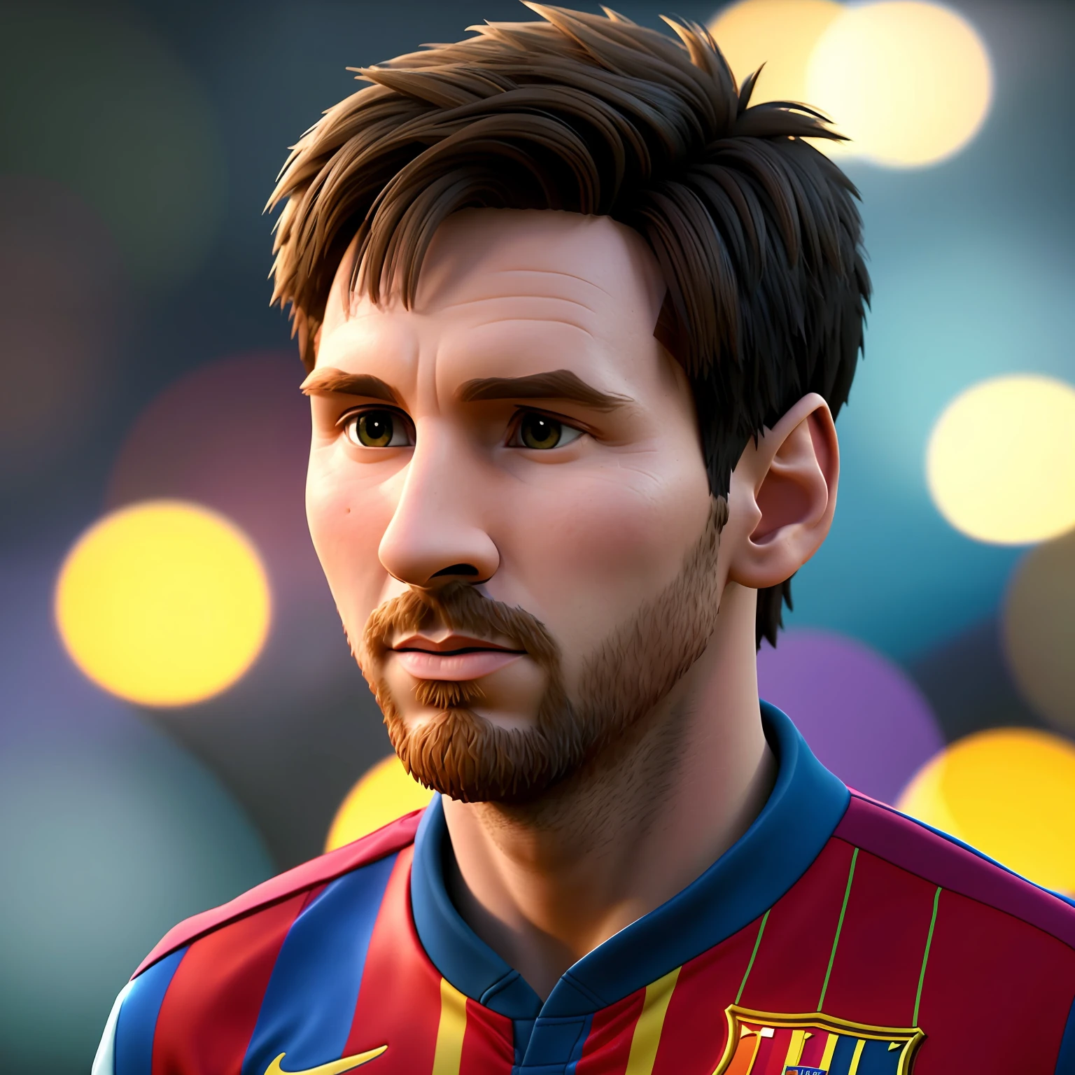 Lionel Messi, (pixar style) (masterpiece:1.2) (bokeh) (best quality) (detailed skin) (detailed texture) (8k) (claymation) (cinematic lighting) (sharp focus