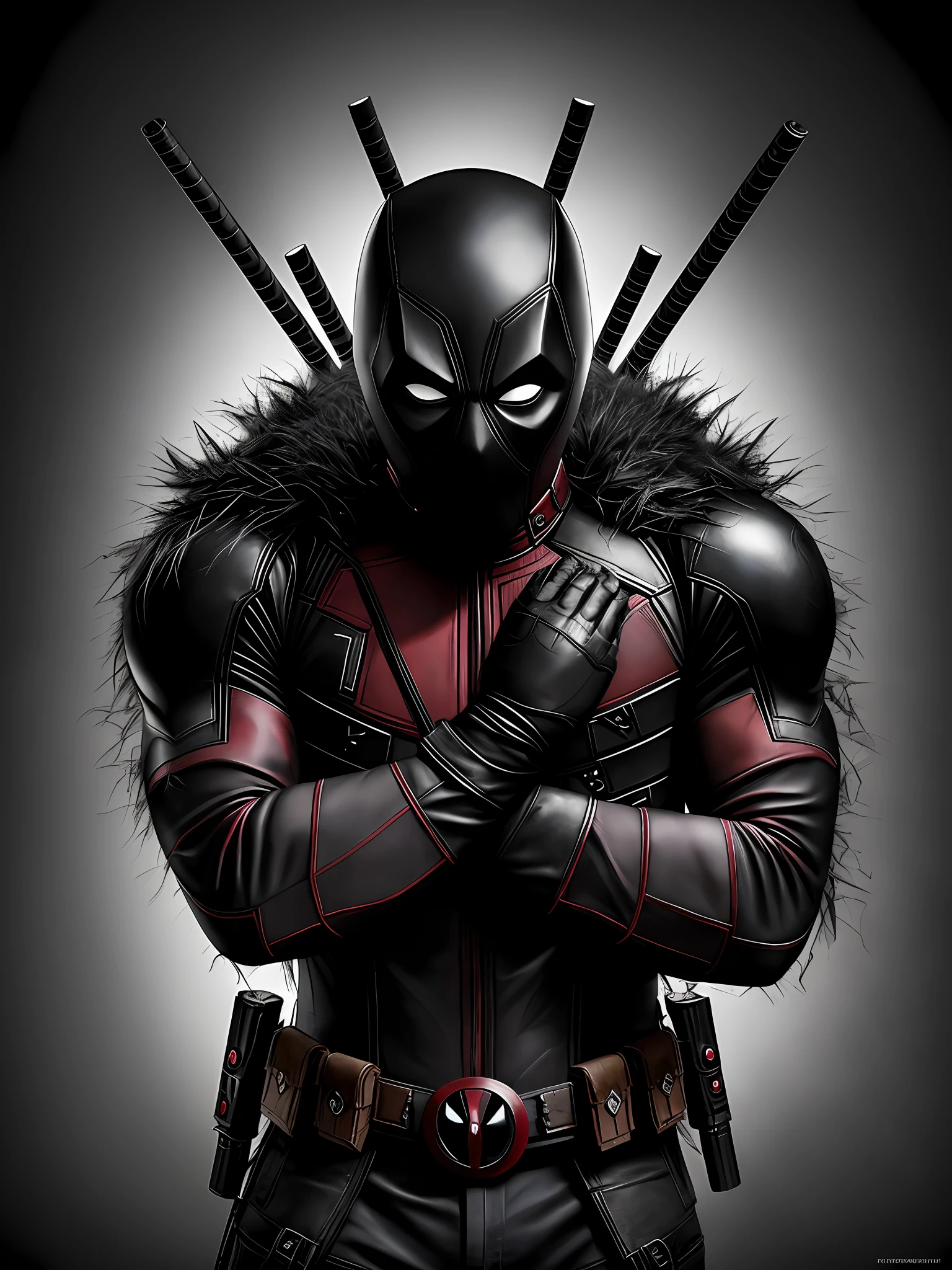 Photography, an amazing work of art by Deadpool from Marvel. The artwork is a true masterpiece, meticulously composed with the perfect balance of darkness and light, capturing the essence of the creature's menacing presence. The style is a fusion of sculpture and digital art, realistic textures, best quality, high quality, high resolution, high-resolution fixation