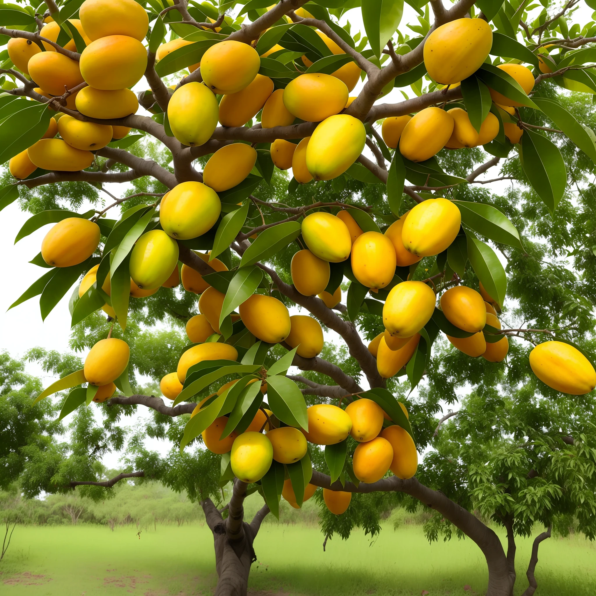 Mango tree with full of mangoes which is ripened