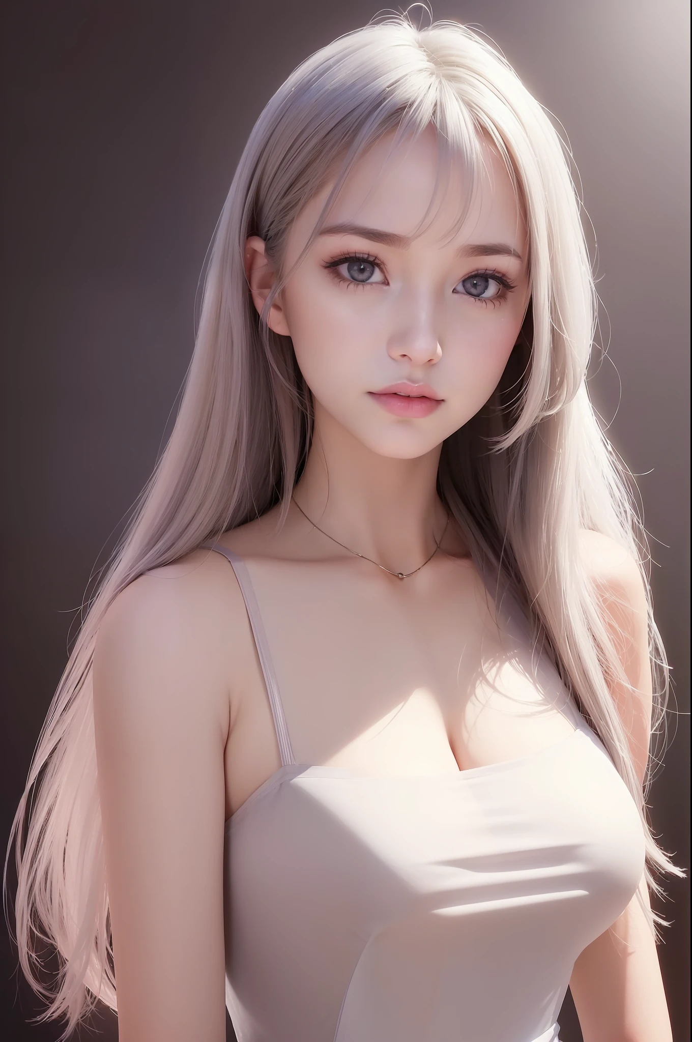 photo of a 18 y.o girl, beautiful vintage color, instagram (photorealistic, high resolution:1.4), ((puffy eyes)), looking at viewer, , full body (8k, RAW photo, best quality, masterpiece:1.2), (realistic, photo-realistic:1.37), (sharp focus:1.2), professional lighting, photon mapping, radiosity, physically-based rendering, (pale skin:1.2), (medium breasts:1.2), looking at viewer, (middle hair:1.5), portrait, purple eyes, (sliver hair:1.1), bangs, (simple background:1.4), solo, upper body, realistic, (masterpiece:1.4), (best quality:1.4), (shiny skin), fashion girl, makeup, smile(skinny, closed mouth,shy:1.3), (sheer sun dresses:1.5513), (standing:1.1), medium bust, sexy pose, {NSFW:1.2},