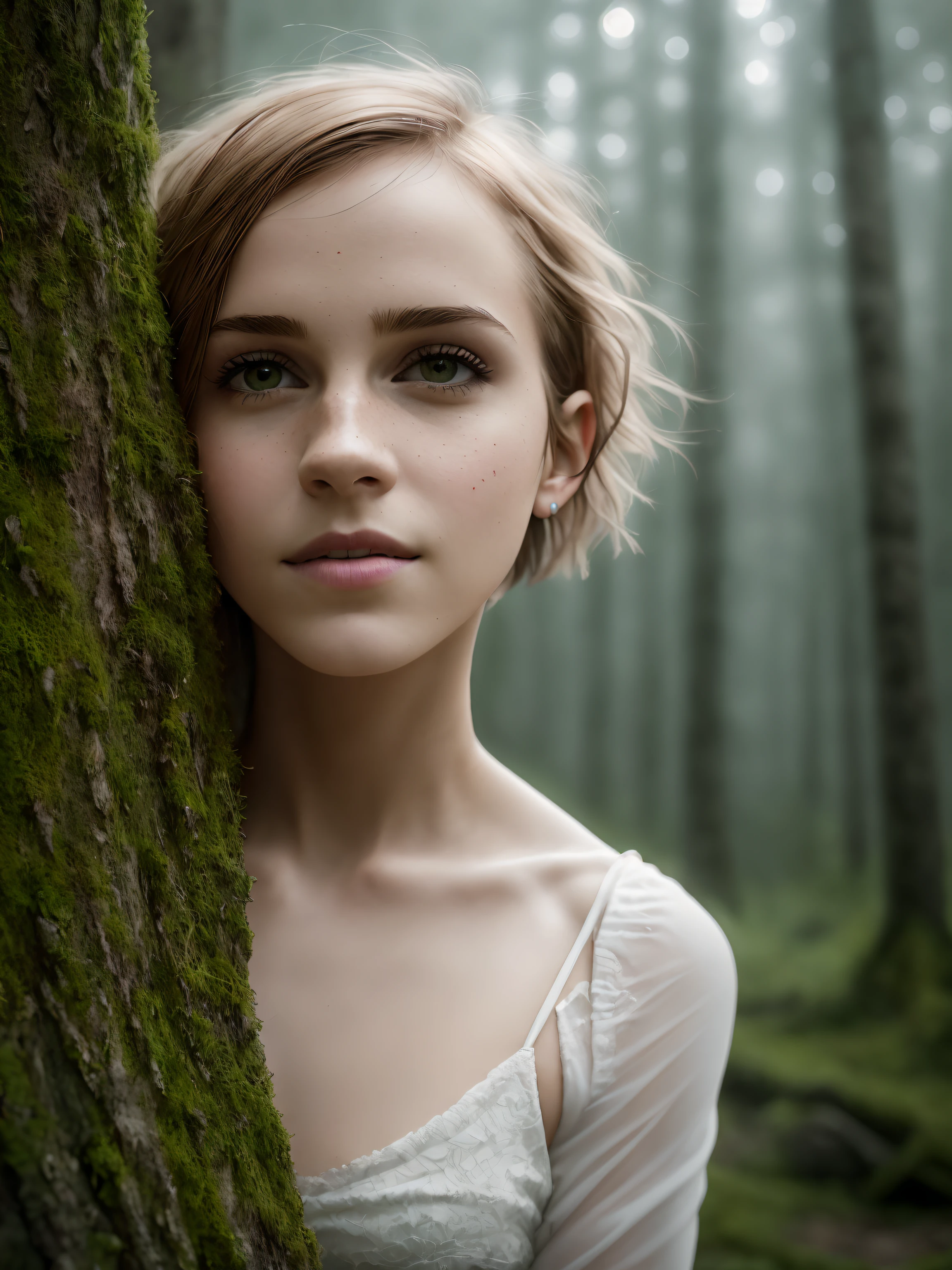 best quality, ultra high res, detailed face, realistic face, raw photo, grizly bear on background
emma watson sits on a rock, ultradetaled white eyes, pale skin, (ketch of woman full body), (((full length frame))), (fluorescent yellow short hair:1.1),
((scary crooked damaged trees on background)), (fireflies on air), midnight
short bobcut hair style, curly, (cheeky smile:0.9), (oppressive atmosphere:1.6), forest moss, fog, haze, creepy, (scary shadows:1.1), muted colors,
natural skin texture, subdued lighting, (incredible skin detail:1.1), (natural skin:1.1), ultradetailed, (intricately detailed, fine details, hyperdetailed), cinematic, hyperrealistic,
hyper realism soft light, studio lighting, diffused soft lighting, shallow depth of field, sharp focus bokeh,