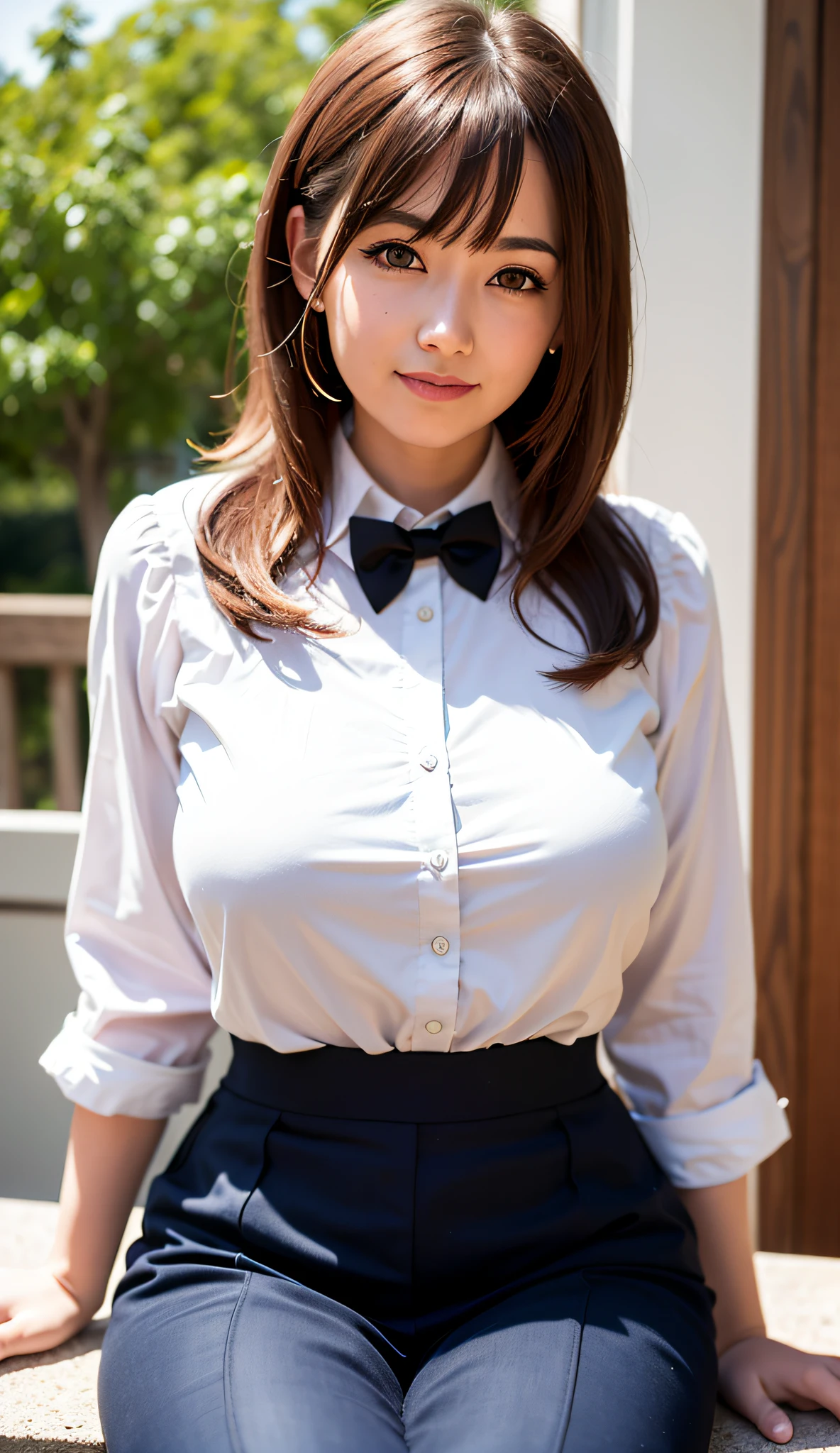 (8k, RAW photo, best quality, masterpiece: 1.2), (realistic, photorealistic photo: 1.37), ultra-detailed, large breasts,
1 Girl, cute, solo, beautiful detailed sky, detailed café, evening, sitting, dating, (nose blushing), (smile: 1.1), (shut up), room, seductive smile, big apartment, professional lighting, sony A7R4, Zessie 50mm F1.8,
Medium breasts, beautiful delicate eyes, (collared shirt: 1.1), bow tie, pleated skirt, (short hair: 1.2), floating hair
