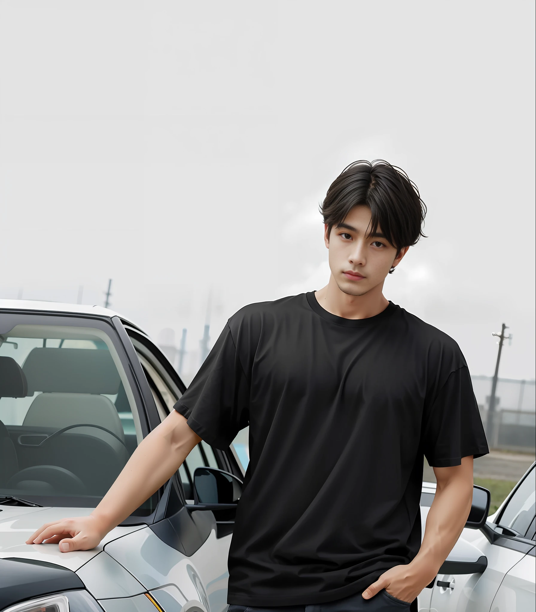 Male wearing black T-shirt, realistic