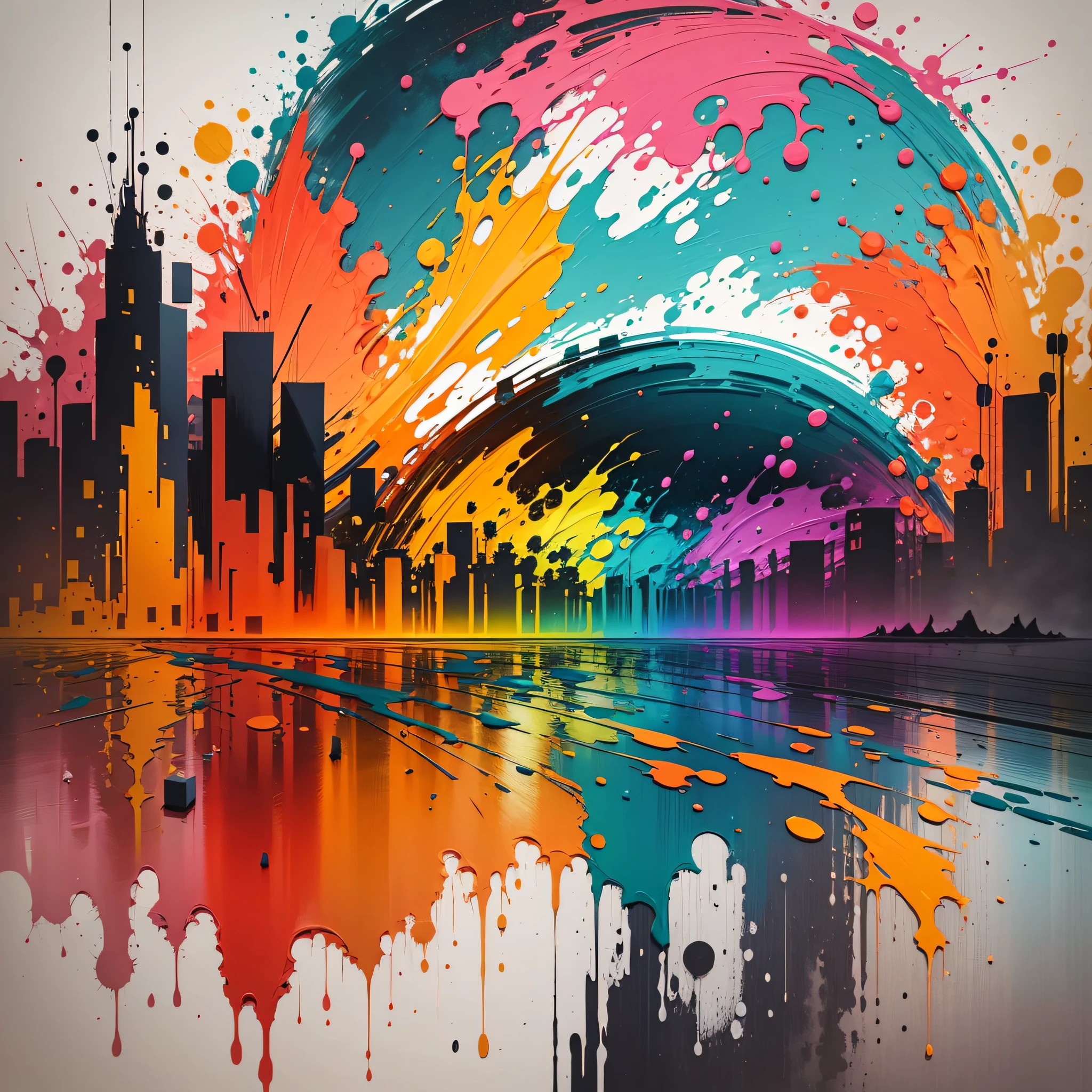 The vibrant color palette": Create an abstract painting in an expressionist style that celebrates the explosion of vibrant colors. Use bold brushstrokes, abstract shapes, and a bold mix of tones to convey energy and vitality. --auto --s2