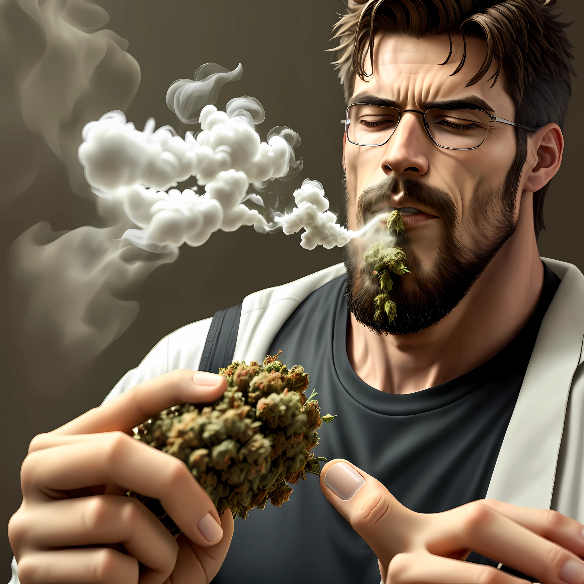 A man blowing cannabis is crispy