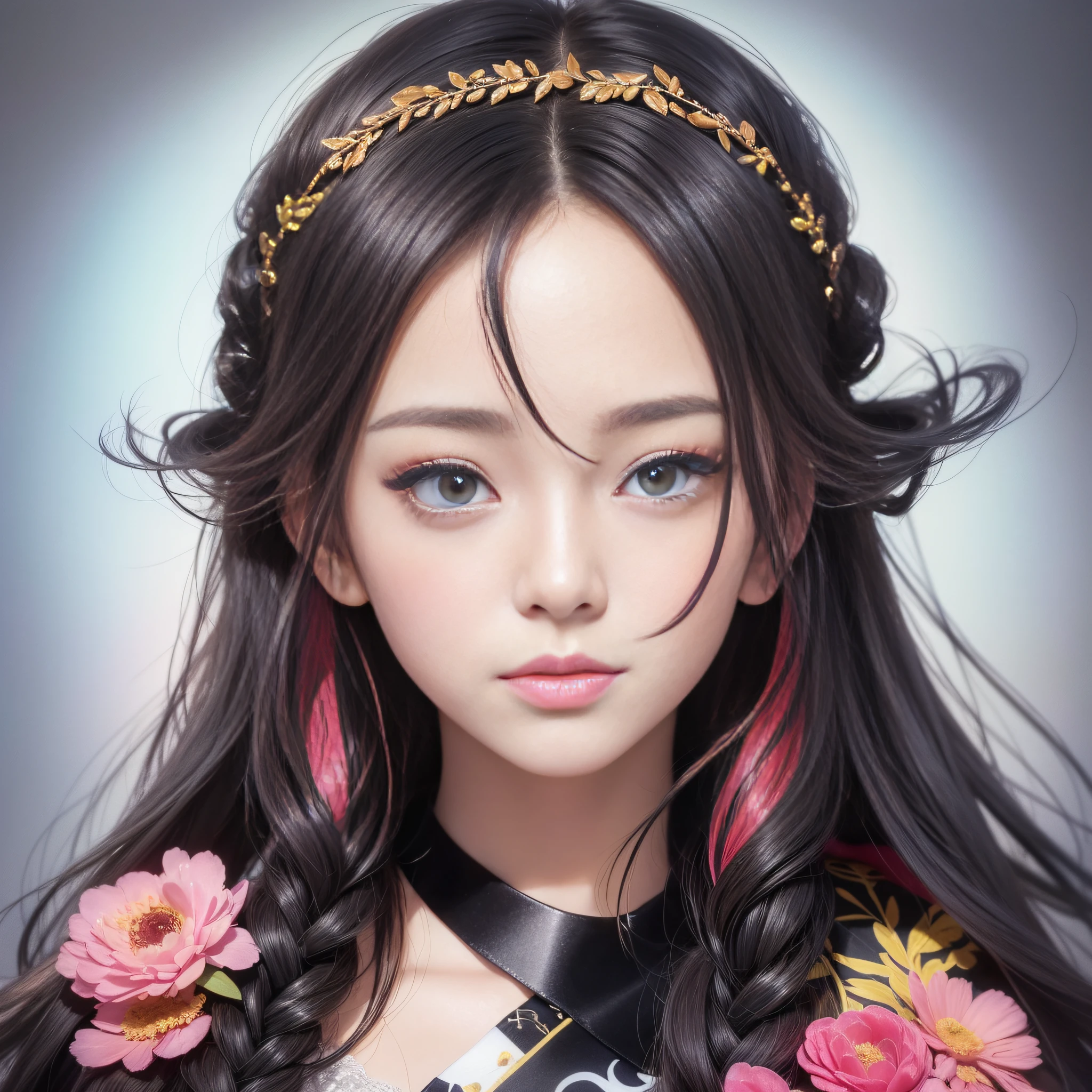 HD 4K, 8k, mild sunlight, color ink painting: 50, sweet style, close-up of a woman with long hair, chinese girl, black pupils, black pupils, colorful hair, kawaii realistic portrait, upper body portrait, waist above photo, front face photo, colorful braids, realistic hair, beautiful anime style, pure white background, white short sleeves, on clothes Simple pattern, realistic anime art style, beautiful anime portrait, realistic anime art style, anime style. Stunning anime face portraits, colorful]", vibrant fantasy style, cute art style, vibrant realistic colors, anime realism style, beautiful anime girls with characters as core, digital art, realistic style, live-action CG, colorful headband,