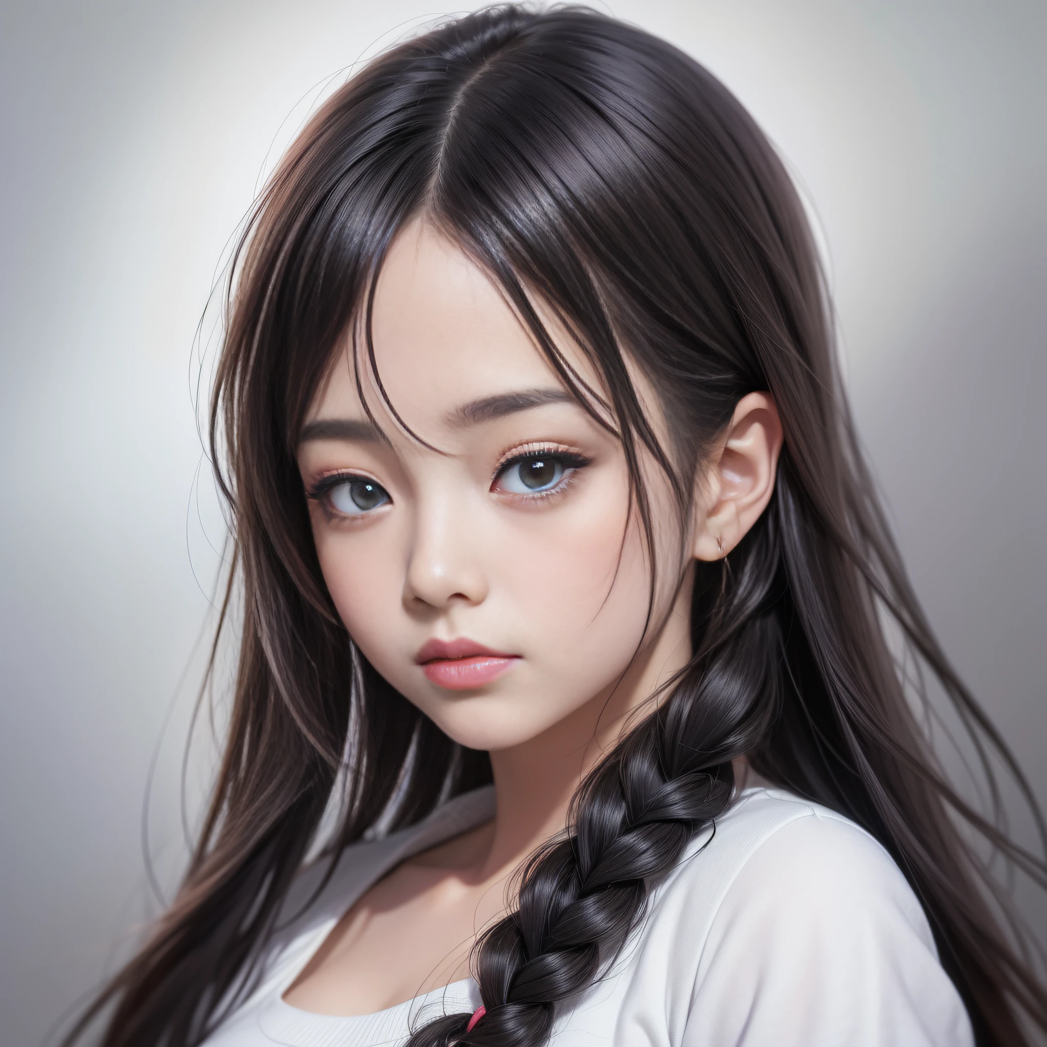 HD 4K, 8k, mild sunlight, color ink painting: 50, sweet style, close-up of a woman with long hair, chinese girl: 20, black pupils: 10, black pupils, colorful hair: 90, kawaii realistic portrait, upper body portrait, waist above photo, front face photo, colorful braids, realistic hair, beautiful anime style, pure white background, white short sleeves, clothes on simple pattern, realistic anime art style, beautiful anime portrait, realistic anime art style , anime style. Stunning anime face portraits, colorful]", vibrant fantasy style, cute art style, vibrant realistic colors, anime realism style, beautiful anime girls with characters as core, digital art, realistic style, live-action CG, colorful headband,