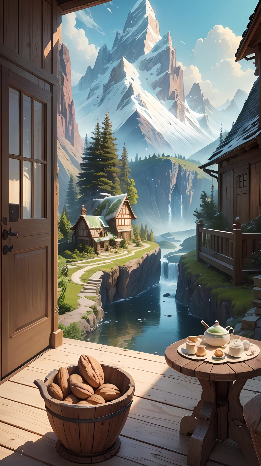 "Fairy tales".

According to the analysis of the characteristics of walnut, it was found that walnut likes sweets and fantasy elements, so he added "dessert snow mountain", "elf guard", and "pottery hut" to the picture.

In the picture, we can see a majestic snow-capped mountain, and on the top of the mountain, there is a giant cake baked by walnut himself, with a clear crack in the cake. As the screen unfolds, we discover that the cake is guarded by a (elf).

On the other side of the picture, we can see one (pottery hut), the door of which is closed, and from time to time there is a grumbling sound, as if the walnut is brewing something inside.

The whole painting is bright in color and flowing. It looks like a chic (fairytale world), and we can imagine humans and magical creatures living together peacefully, and the characters experience various adventures in a world full of strange surprises.

In this way, a painting based on the walnut was completed. Different (prompts) and (keywords) can add more details and emotions to the picture, and different AI models can also bring us different visual experiences, opening up more creative imagination space for creators and users. --auto --s2