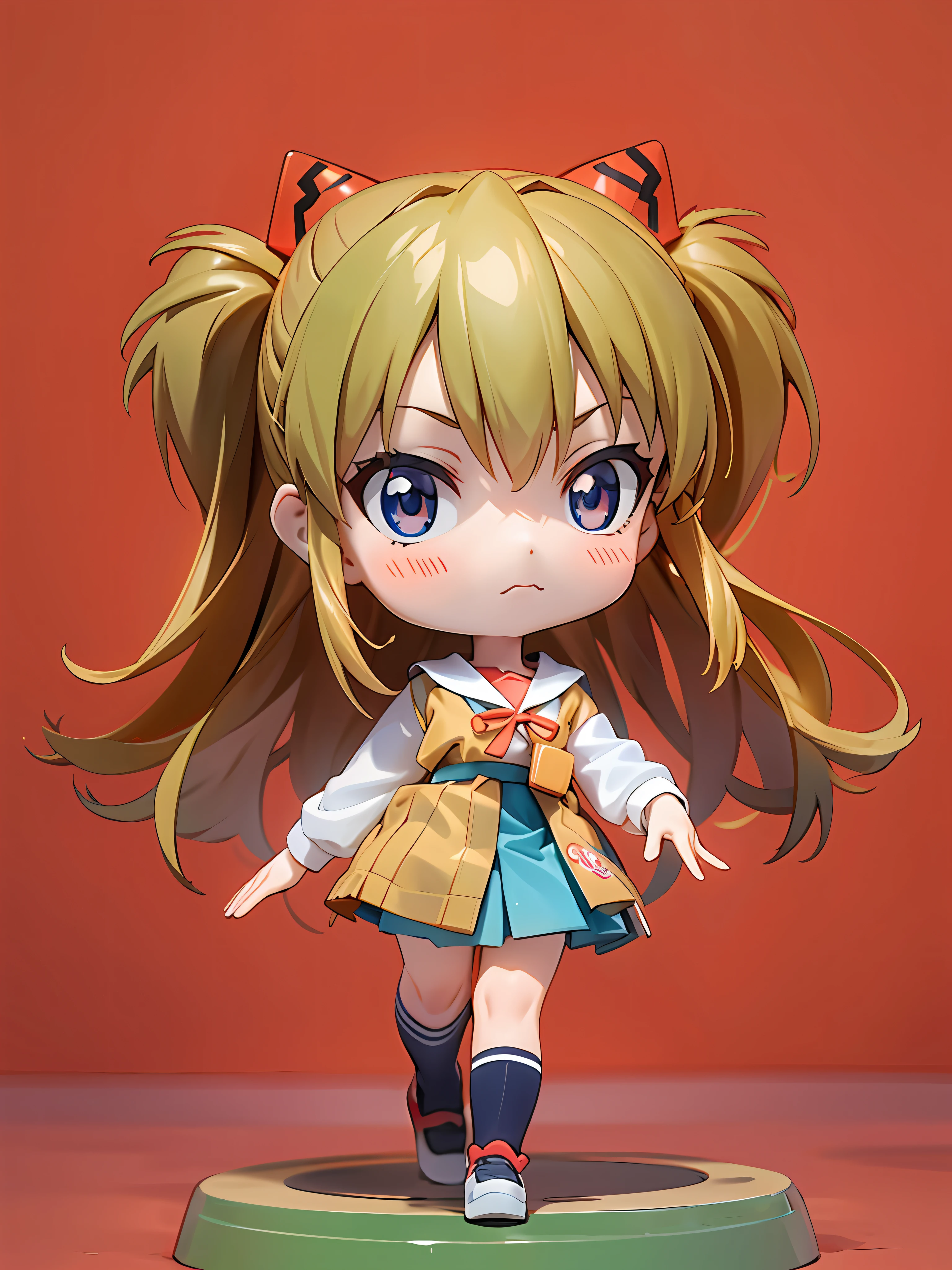 Asuka, 1 girl, school uniform, 8k, best quality, proud expression, serious expression, full body, chibi,