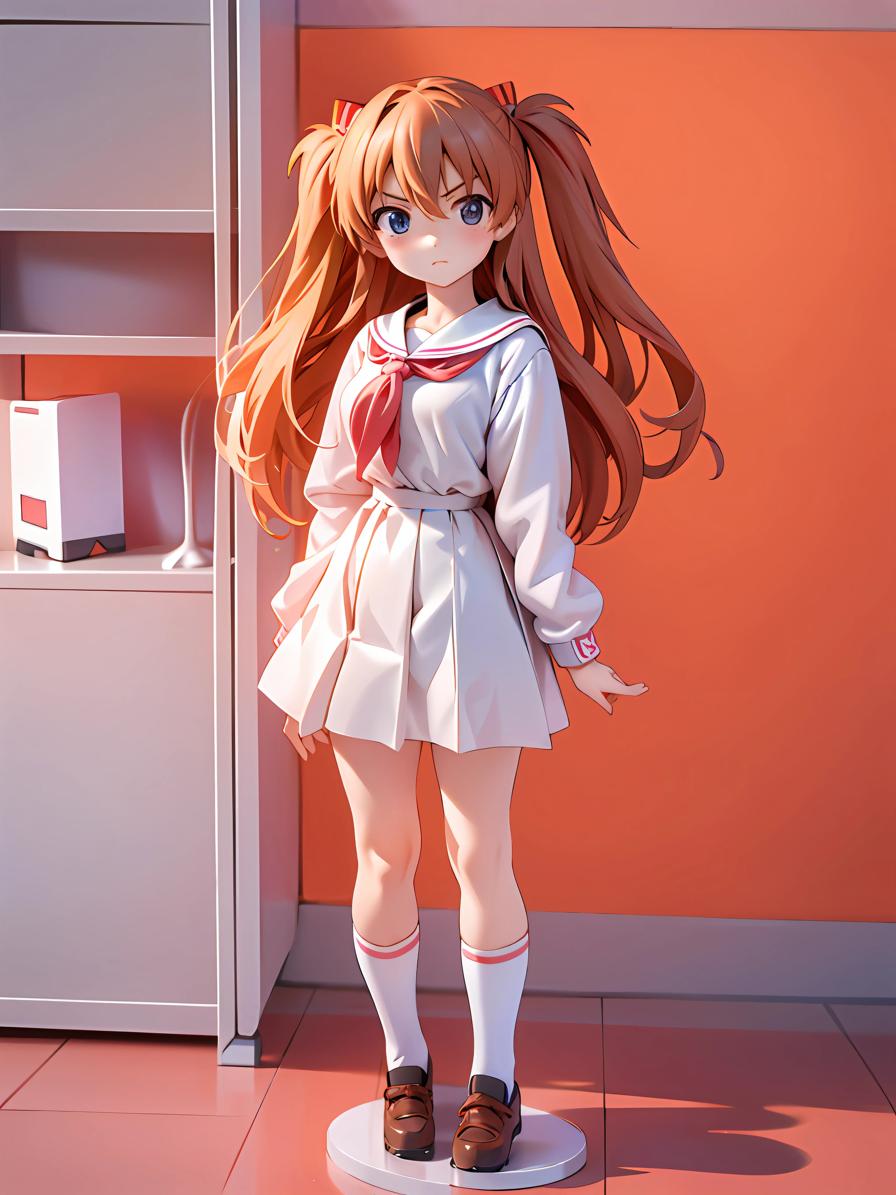 Asuka, 1 girl, school uniform, 8k, best quality, proud expression, serious expression, full body, chibi,