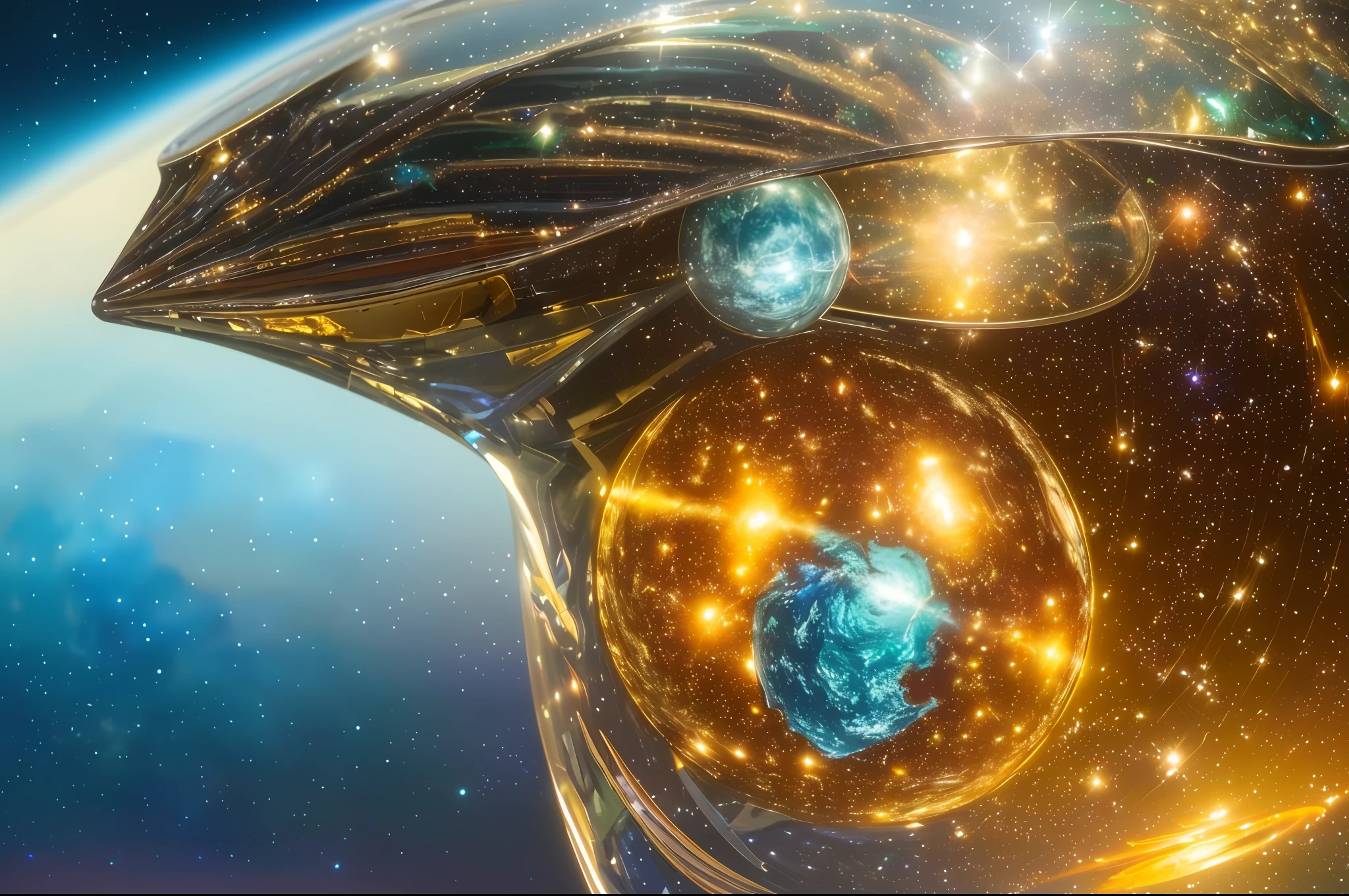 Realism style, space, galaxy, ((8K quality)), ((realism)), futuristic city, masterpiece, epic, majestic, best quality, very high resolution, 8k, hdr, digital photography, clear beautiful, iridescent, transparent, translucent, reflection, refraction, diffraction, caustic, volumetric light, volumetric shadow, (very detailed and refined: 1.2), (very detailed and beautiful: 1.2), partially backlit, ( Lighting outside the sunset frame and nearby lighting: 1.3), (realistic lighting: 1.2), (dynamic colors from lighting: 1.2), (complex details: 1.3), hyper-detailed, surreal, (sharp focus: 1.2), (SFW: 1.2),