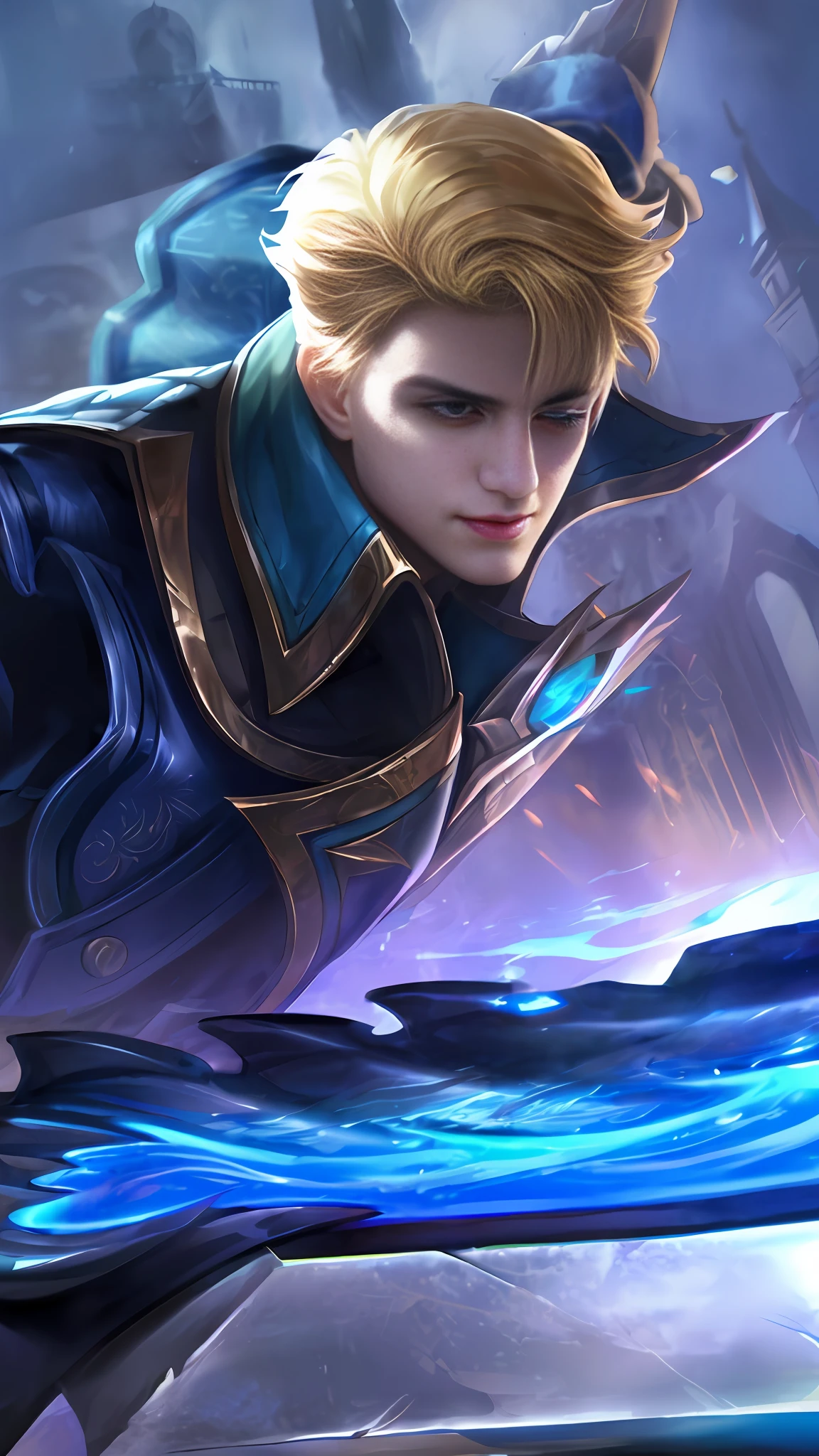 (Absurdres, Intricate Details, Masterpiece, Best Quality, High Resolution, 8k), 1 male, thin, young, aged up, masked, finely detailed eyes and face, auburn low-fade hair, amber eyes, portrait, looking at viewer, solo, half shot, detailed background, (light fantasy theme:1.1), focusing, mercenary, sunshine, floating scraps, color plate armor, divine aura, bright realistic lighting, marble castle, intense atmosphere, circlet, coat of arms, brazier, , Depth of Field, VFX. wear an eyepatch, open eyes