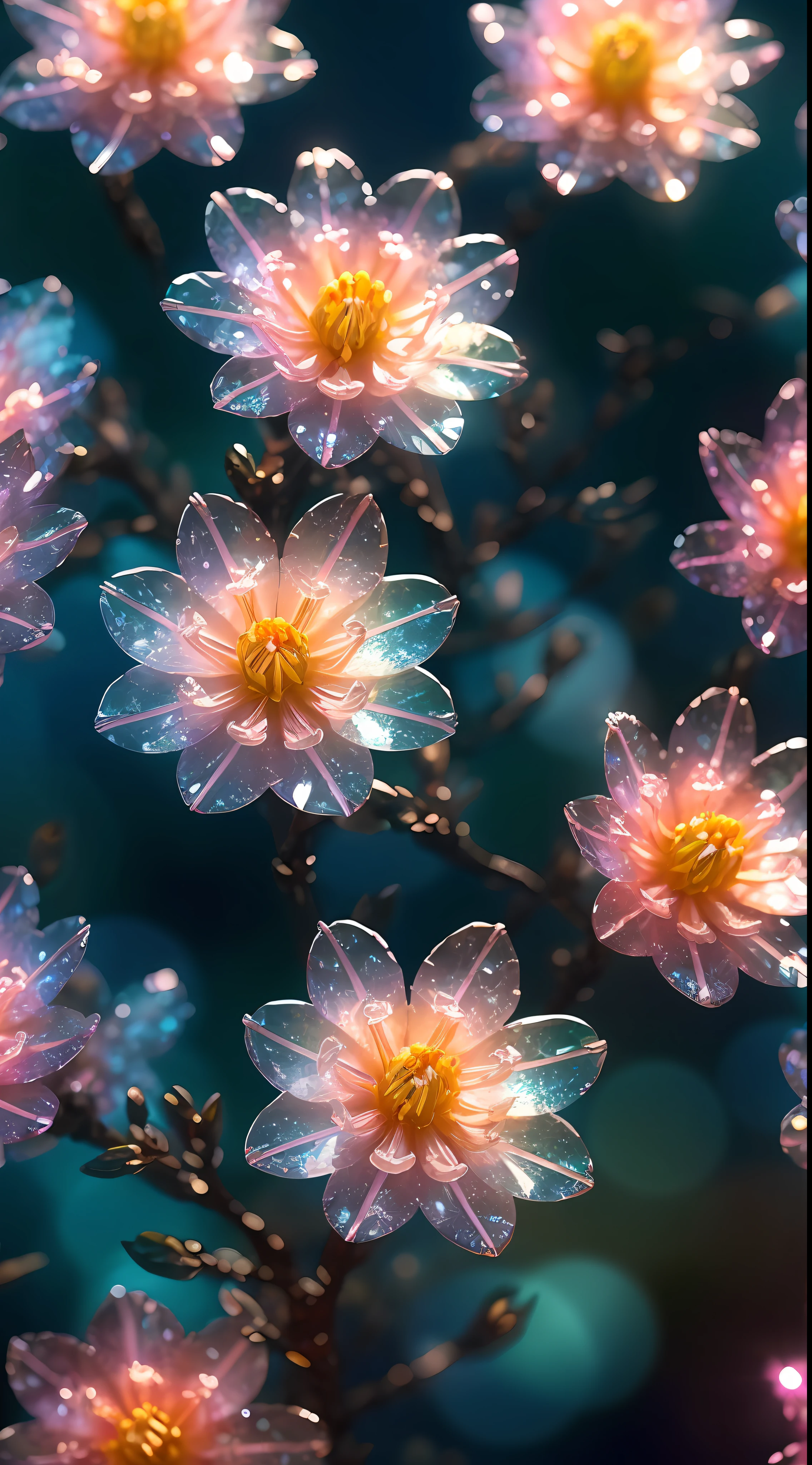 crystal spring blossom,
fantasy, galaxy, transparent,
shimmering, sparkling, splendid, colorful,
magical photography, dramatic lighting, photo realism, ultra-detailed, 4k, Depth of field, High-resolution