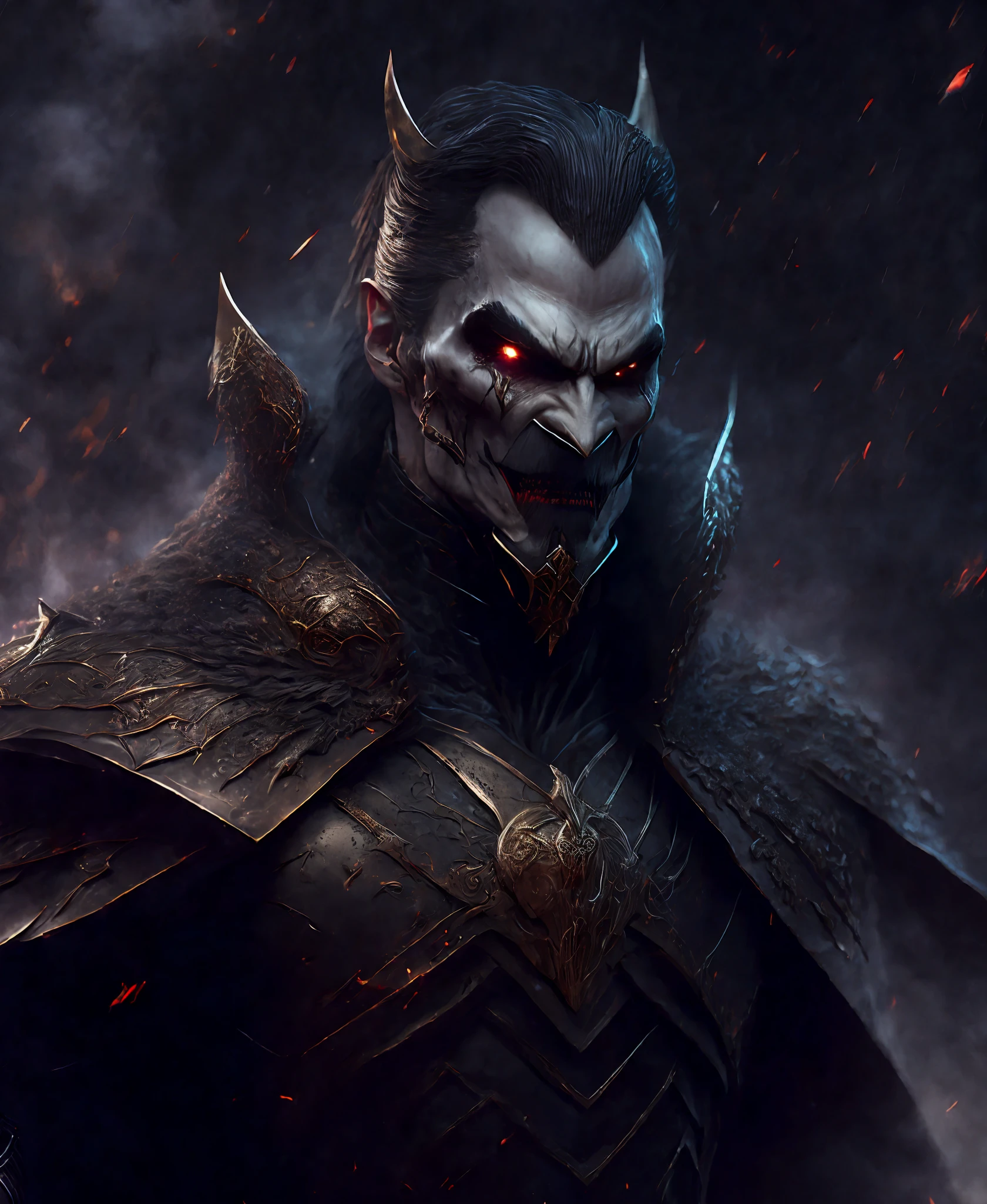 Close-up (Dracula from Marvel in Viking style: 1.3) emerging from wet black mud, extremely detailed, smoke, sparks, metal shavings, flying debris, volumetric light