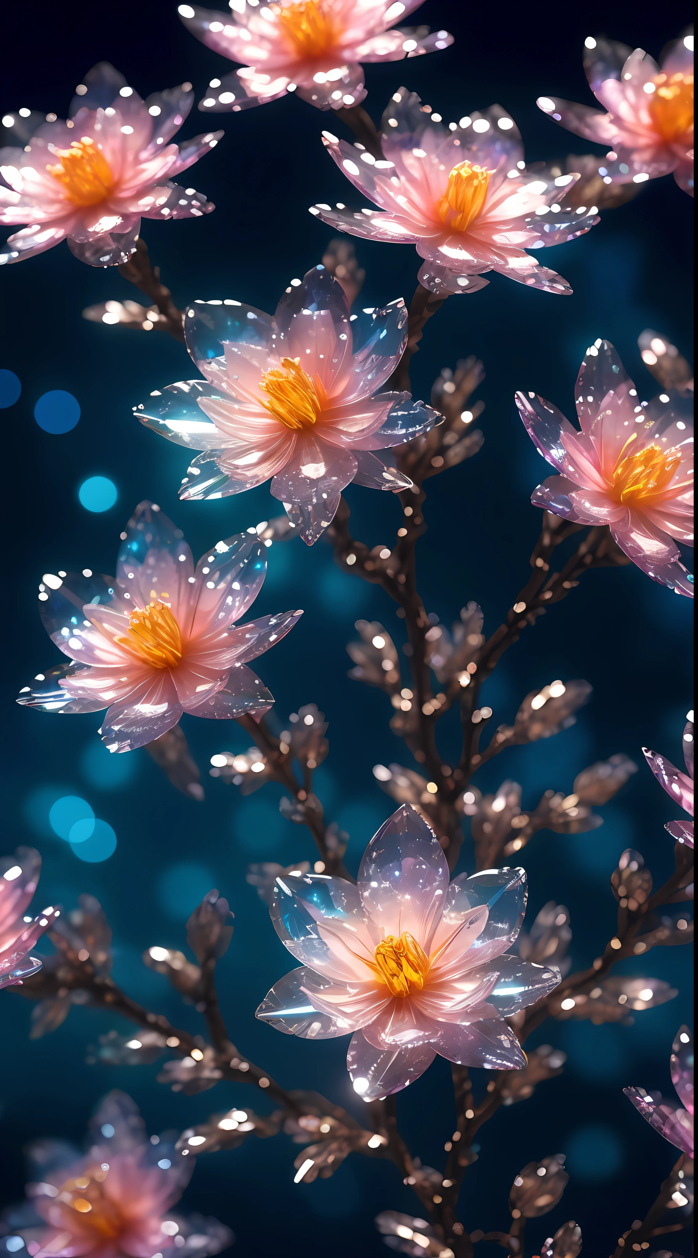 crystal spring blossom,
fantasy, galaxy, transparent,
shimmering, sparkling, splendid, colorful,
magical photography, dramatic lighting, photo realism, ultra-detailed, 4k, Depth of field, High-resolution