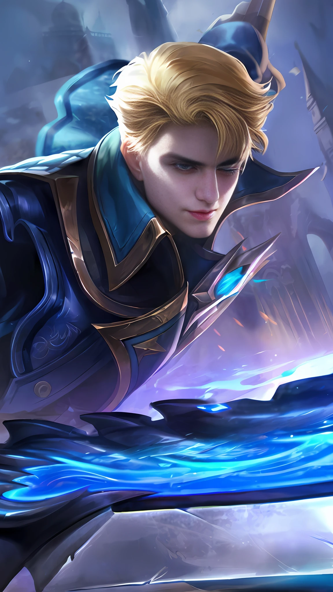 (Absurdres, Intricate Details, Masterpiece, Best Quality, High Resolution, 8k), 1 male, thin, young, aged up, masked, finely detailed eyes and face, auburn low-fade hair, amber eyes, portrait, looking at viewer, solo, half shot, detailed background, (light fantasy theme:1.1), focusing, mercenary, sunshine, floating scraps, color plate armor, divine aura, bright realistic lighting, marble castle, intense atmosphere, circlet, coat of arms, brazier, , Depth of Field, VFX. wear an eyepatch, open eyes, beautiful eyes