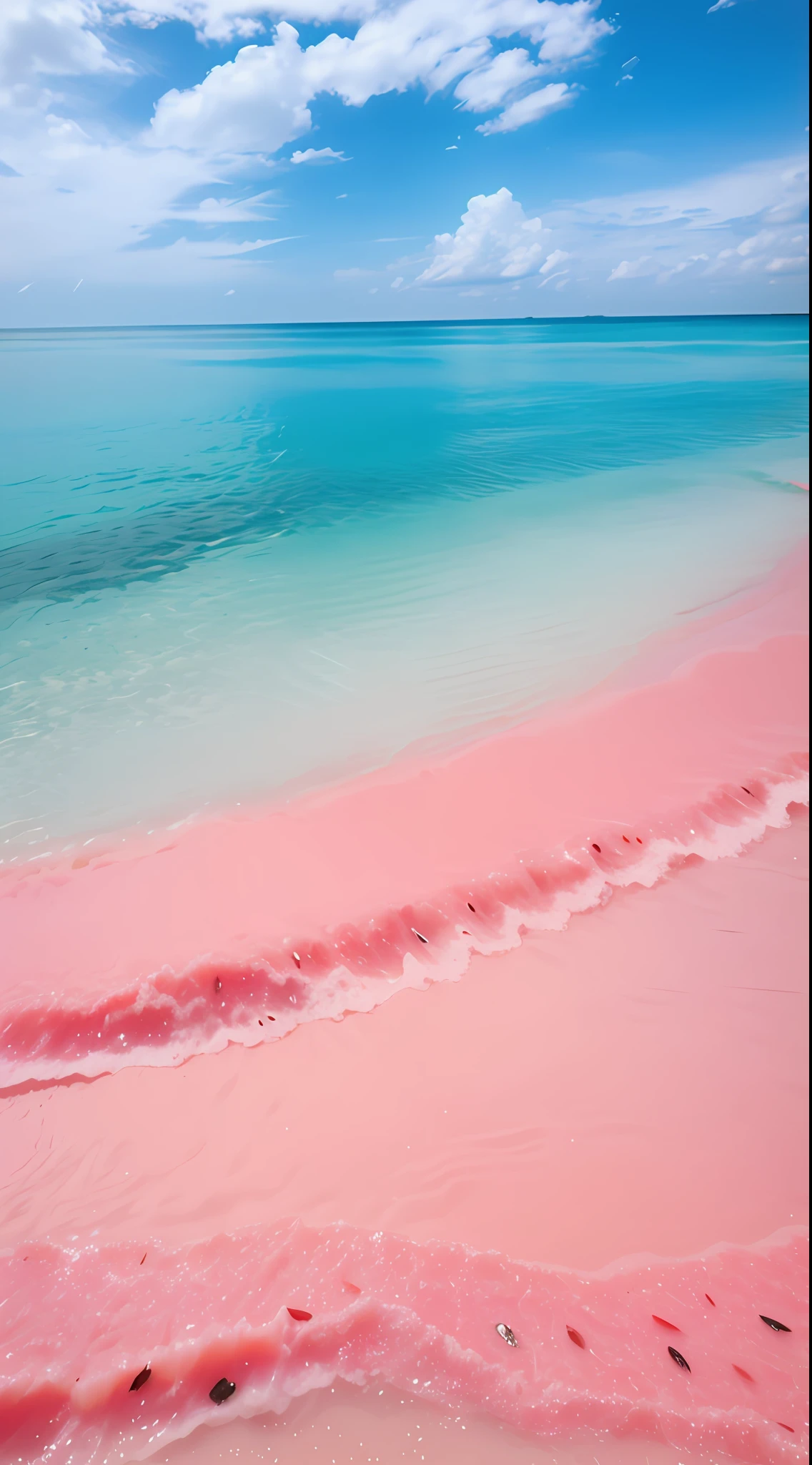 Pink beach with watermelon seeds