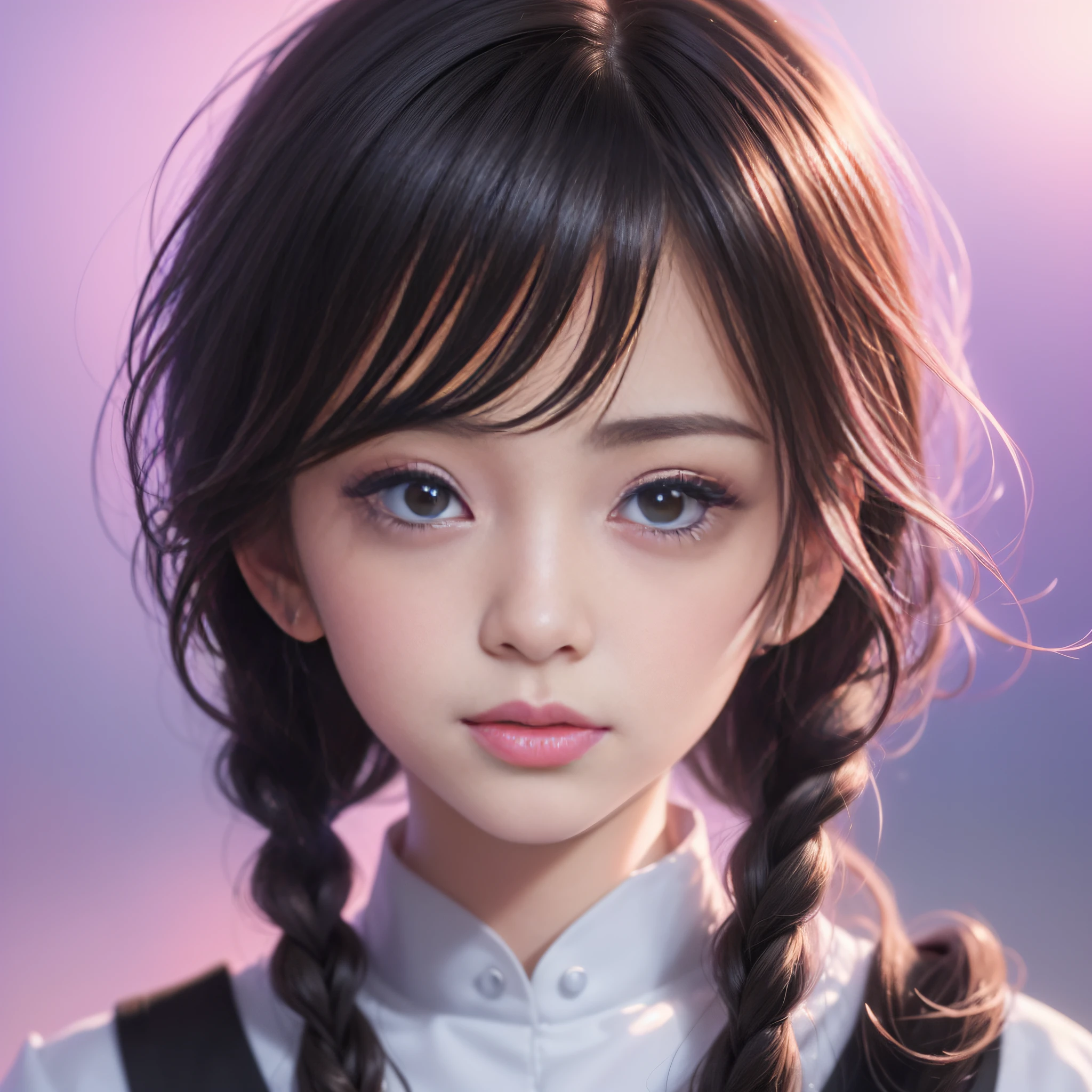 HD, 4K, 8K, Mild Sunshine, Sweet Style, ((((Colorful Character Screen)))), Clean and Neat Picture, Crystal Clear Picture Sense, (((((beautiful)))), Close-up of a woman with short hair, faint smile , (Colorful hair: 60), Chinese girl:,(((Black pupil))), Black pupils, Kawaii realistic portrait, upper body, upper body portrait, waist above photo, (front face photo: 20), Colorful braids, realistic hair, beautiful anime style, pure white background, white short sleeves, simple pattern on clothes, realistic anime art style, beautiful anime portrait, realistic anime art style, anime style. [Stunning anime face portrait, colorful]", vibrant fantasy style, cute art style, vibrant realistic colors, anime realism style, beautiful anime girls, characters as core, digital art, realistic style, live-action CG, colorful headband, looking at the audience.