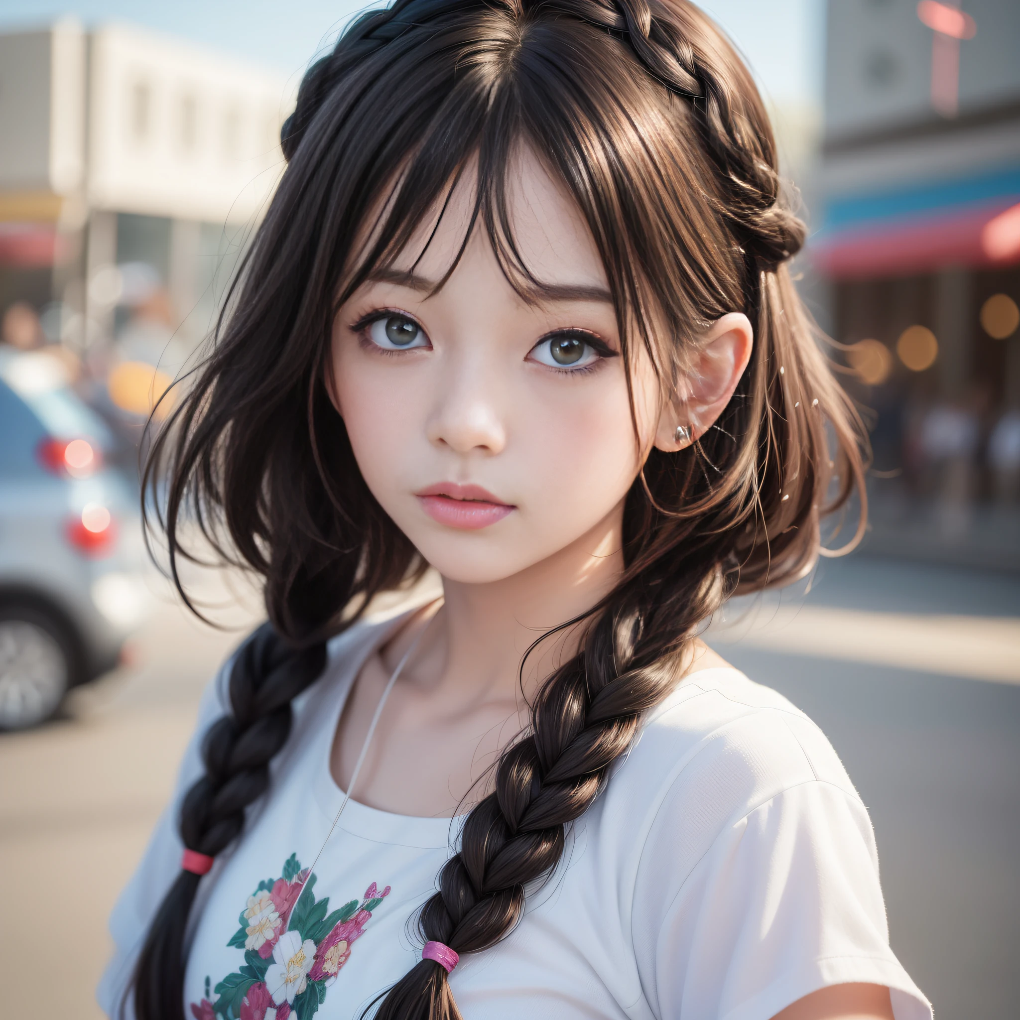 HD, 4K, 8K, Professional Photography, Professional Lens, Mild Sunshine, Sweet Style, ((((Colorful Character Pictures)))), Clean and Neat Picture, Crystal Clear Picture Sense, (((beautiful)))), Close-up of a woman with short hair, faint smile, (Colorful hair: 60), Chinese girl:, (((Black Pupil))), Black pupils, Kawaii realistic portrait, Upper body, Upper body portrait, Waist above photo, ( Front face photo: 20), colorful braids, realistic hair, colorful headband, beautiful anime style, pure white background, white short sleeves, simple pattern on clothes, realistic anime art style, beautiful anime portrait, realistic anime art style, anime style. [Stunning anime face portrait, colorful]", vibrant fantasy style, cute art style, vibrant realistic color, anime realism style, beautiful anime girl, character as core, digital art, realistic style, live-action CG, looking at the audience.