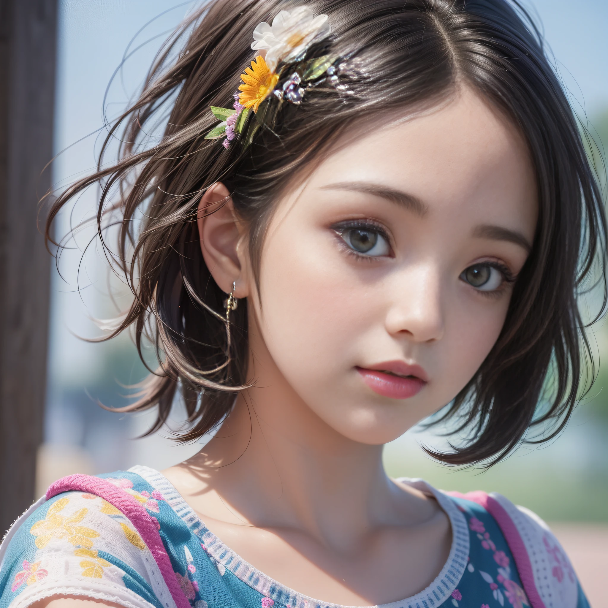 HD, 4K, 8K, Professional Photography, Regular Perspective, Sports View, Professional Studio Light Effects, Mild Sunshine, Sweet Style, ((((Colorful Character Pictures)))), Clean and Neat Picture, Crystal Clear Picture Sense, (((beautiful)))), close-up of a woman with short hair, faint smile, (Colorful hair: 60), Chinese girl:, (((Black Pupil)))), black pupils, Kawaii realistic portrait, upper body, Upper body portrait, waist above photo, (front face photo: 20), colorful braids, realistic hair, colorful headband, beautiful realistic style, pure white background, white short sleeves, simple pattern on clothes, realistic realistic art style, beautiful realistic portrait, realistic art style, [stunning real face portrait, colorful]", vibrant fantasy style, cute art style, vibrant realistic color, realistic style, beautiful girl, character as core, digital art , realistic style, live-action CG, looking at the audience.