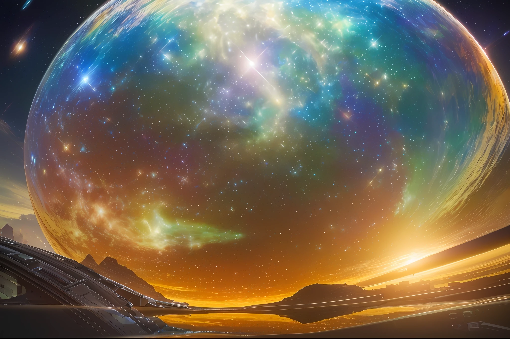 Realism style, space, galaxy, ((8K quality)), ((realism)), futuristic city, masterpiece, epic, majestic, best quality, very high resolution, 8k, hdr, digital photography, clear beautiful, iridescent, transparent, translucent, reflection, refraction, diffraction, caustic, volumetric light, volumetric shadow, (very detailed and refined: 1.2), (very detailed and beautiful: 1.2), partially backlit, ( Lighting outside the sunset frame and nearby lighting: 1.3), (realistic lighting: 1.2), (dynamic colors from lighting: 1.2), (complex details: 1.3), hyper-detailed, surreal, (sharp focus: 1.2), (SFW: 1.2),