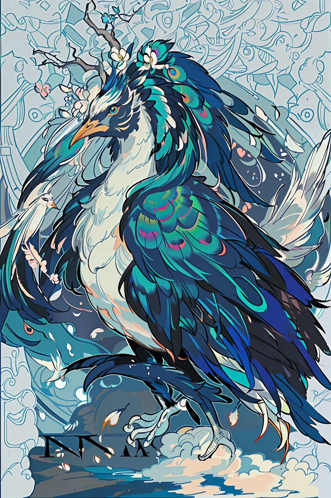 (masterpiece, best quality, high-quality texture and shadow, immaculate details and definition), magnificent bird of paradise with yellow feathers, majestic head and graceful posture, perched on a branch with detailed bark. Peacock bird, peacock, peacock with blossom feather, brown patterned feather