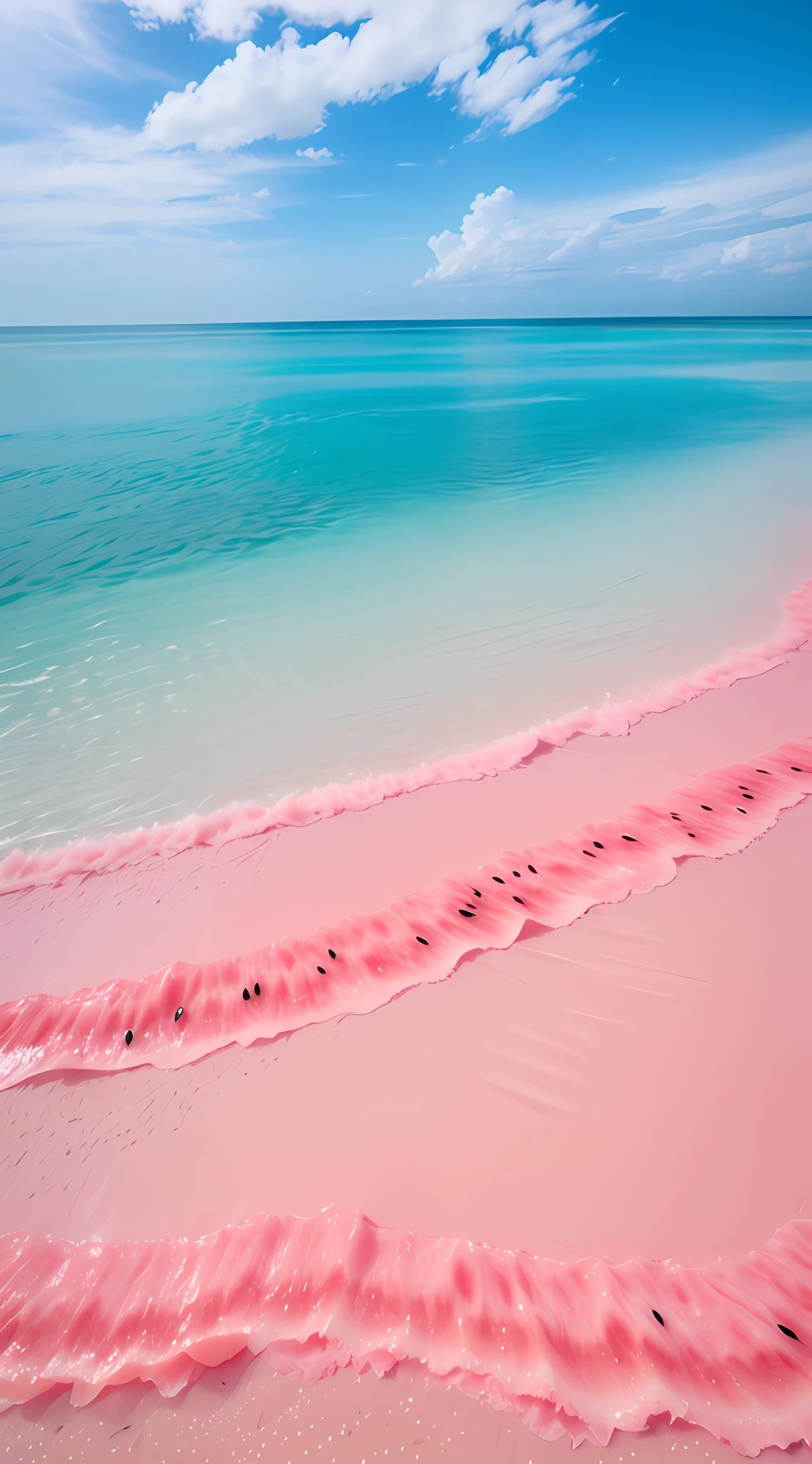 Pink beach, (beach inlaid with watermelon seeds: 2.5), --v6