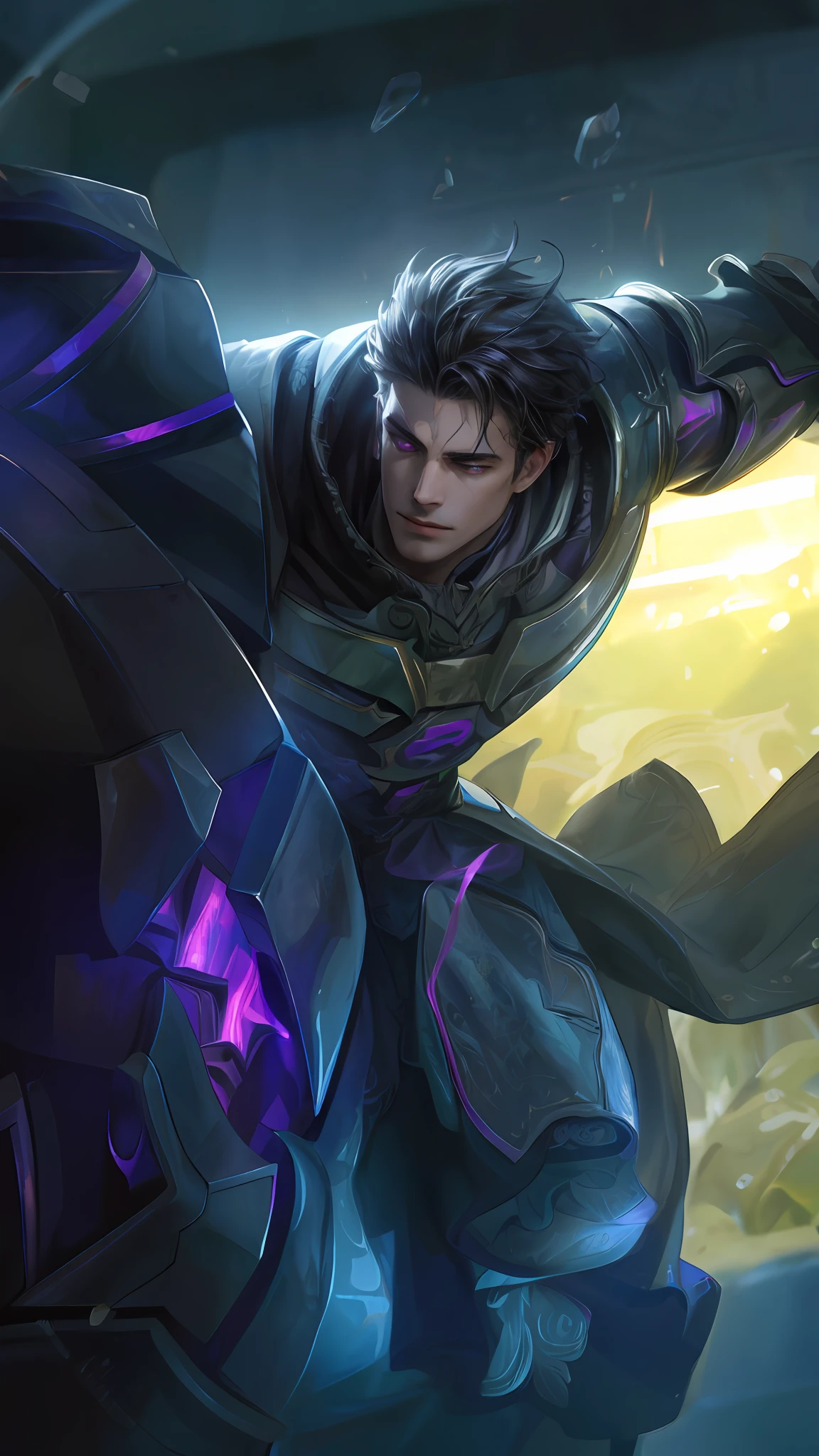 (Absurdres, Intricate Details, Masterpiece, Best Quality, High Resolution, 8k), 1 male, thin, young, aged up, masked, finely detailed eyes and face, auburn low-fade hair, amber eyes, portrait, looking at viewer, solo, half shot, detailed background, (light fantasy theme:1.1), focusing, mercenary, sunshine, floating scraps, color plate armor, divine aura, bright realistic lighting, marble castle, intense atmosphere, circlet, coat of arms, brazier, , Depth of Field, VFX. wear an eyepatch, open eyes