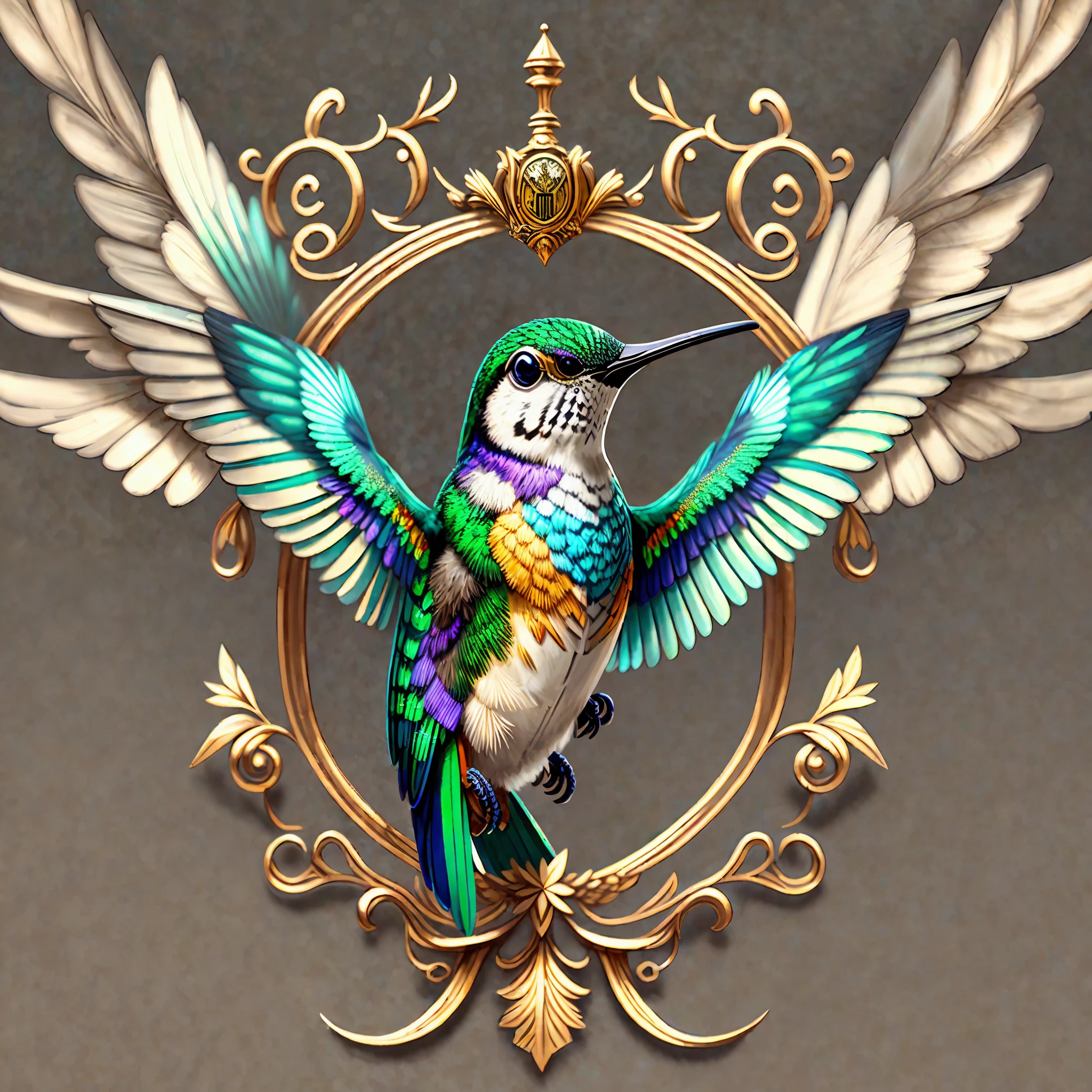 a frame of a sophisticated and elegant coat of arms of a hummingbird bird --auto --s2